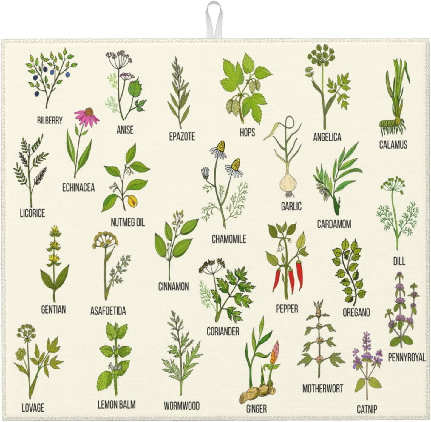 Cute Herbs Botanic Garden Plants Dish Drying Mat for Kitchen Counter Washable Absorbent Reversible Microfiber Drying Pad Kitchen Accessories 16"x18"