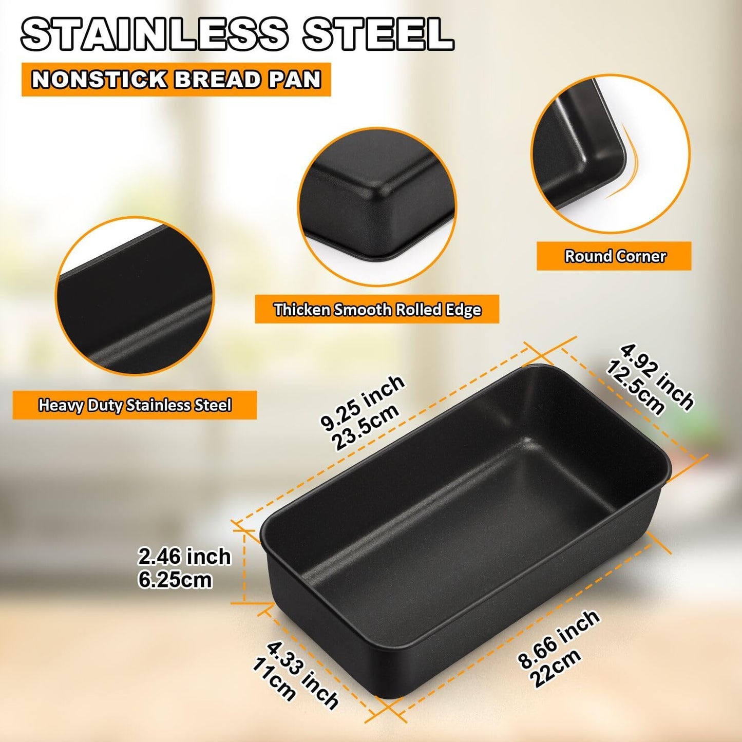 LIANYU 2 Pack Bread Loaf Pan for Baking, 9×5 Inch Nonstick Stainless Steel Bread Baking Loaf Pan, Meatloaf Tin for Homemade Banana Sourdough, Dishwasher Safe