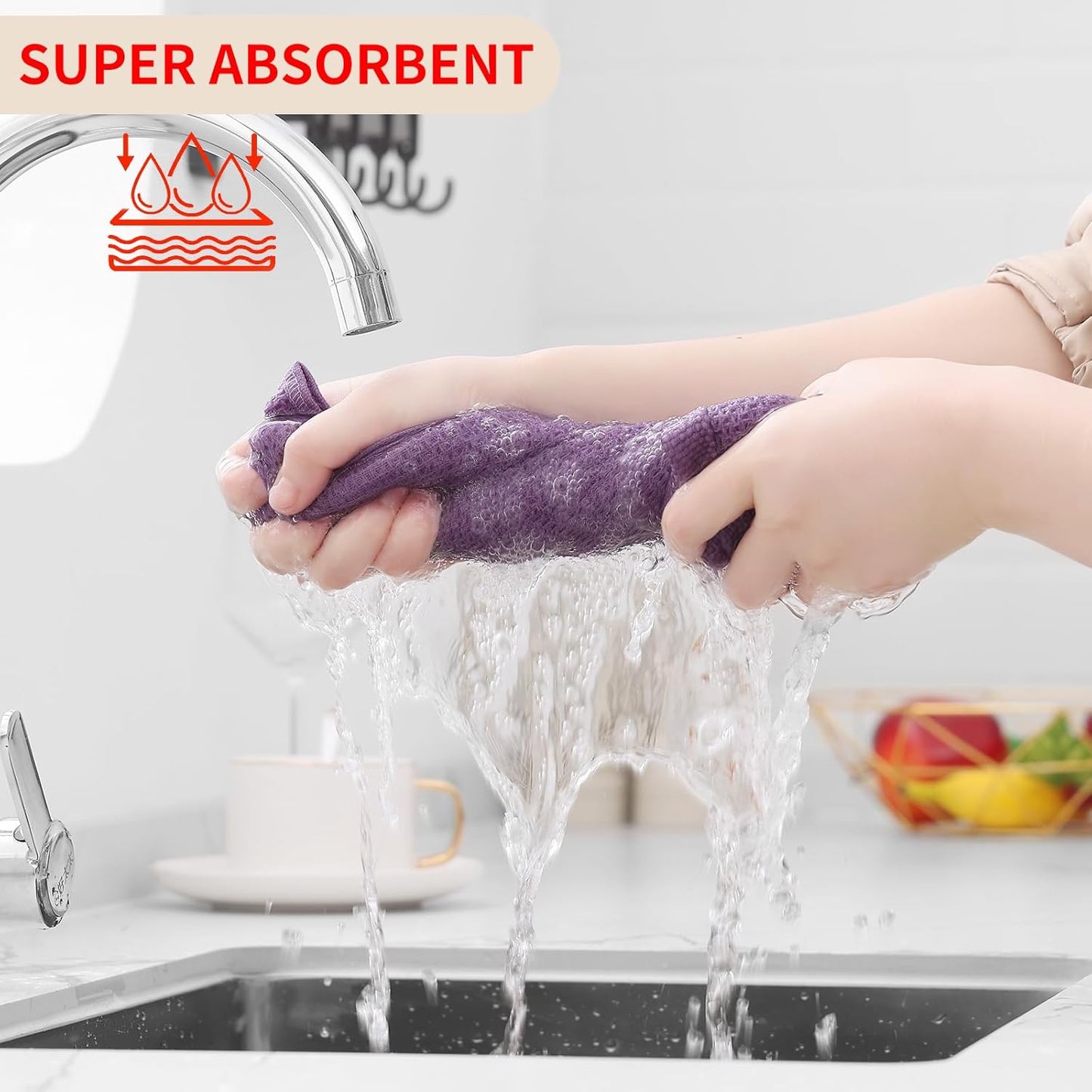 Homaxy 100% Cotton Waffle Weave Kitchen Dish Cloths, Ultra Soft Absorbent Quick Drying Dish Towels, 12 x 12 Inches, 6-Pack, Lavender