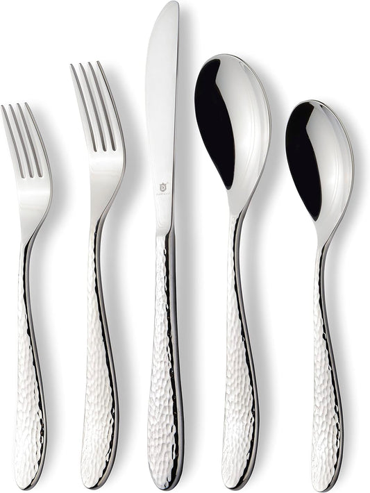 Hammered Silverware Set | Premium 18/10 Stainless Steel Flatware Service for 6 | Heavy-Duty & Dishwasher Safe | Built to Last (30-Piece, Marettimo Hammered)