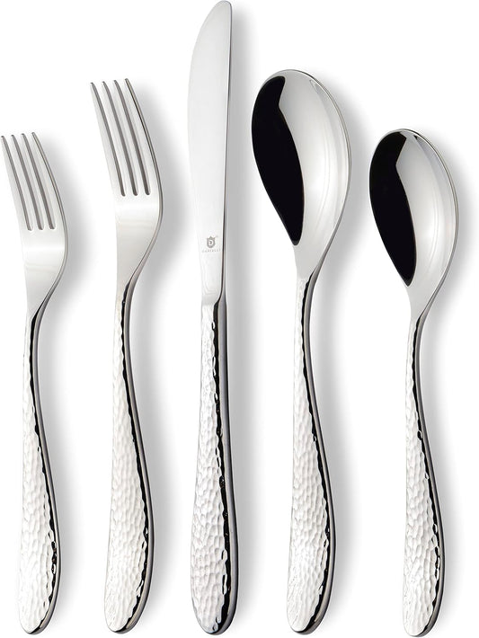 Hammered Silverware Set | Premium 18/10 Stainless Steel Flatware Service for 8 | Heavy-Duty & Dishwasher Safe | Built to Last (40-Piece, Marettimo Hammered)