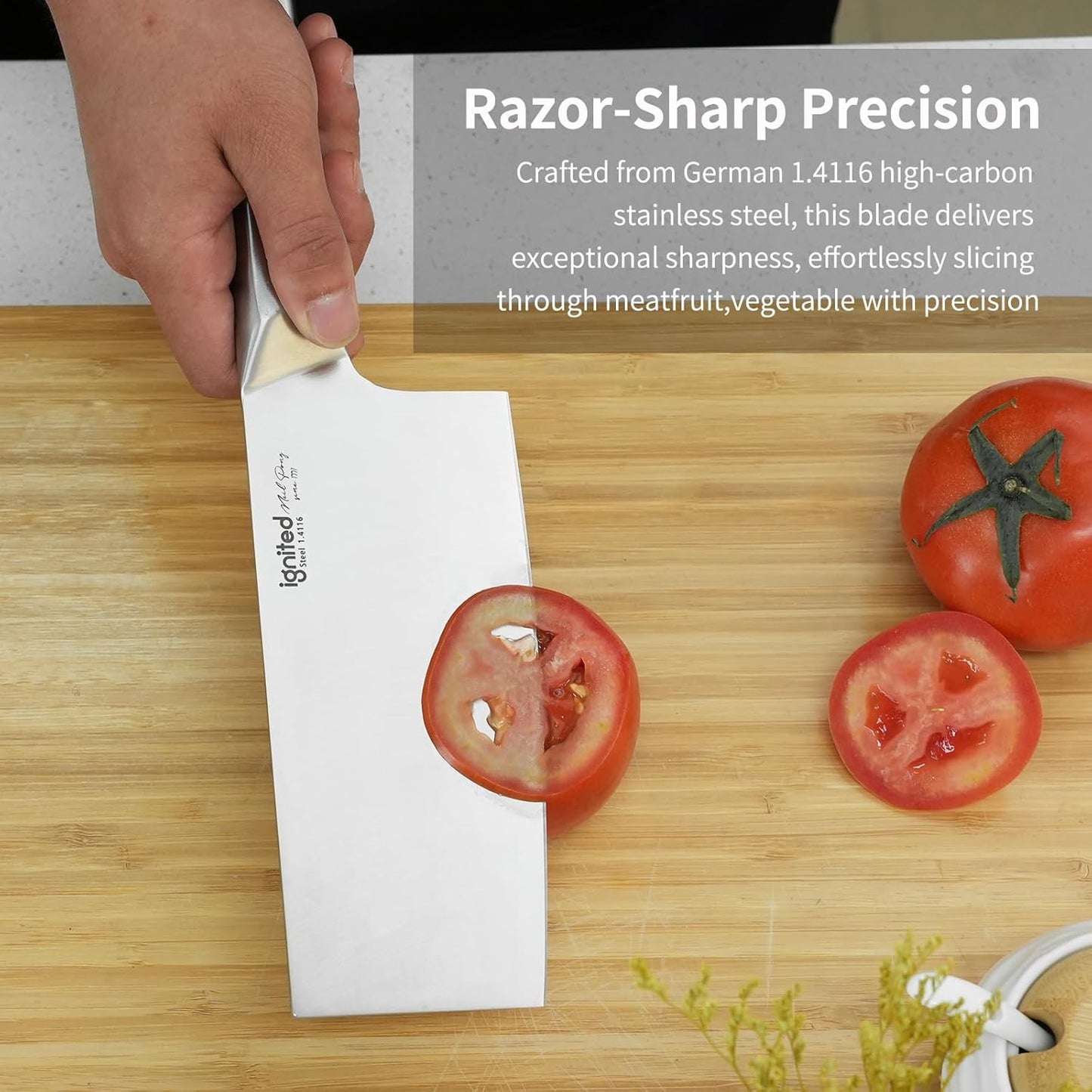 7 inch Meat Cleaver, One-piece All-Metal Cleaver Knife, German 1.4116 High Carbon Stainless Steel Kitchen Knife, Chinese Cleaver with Hollow Handle