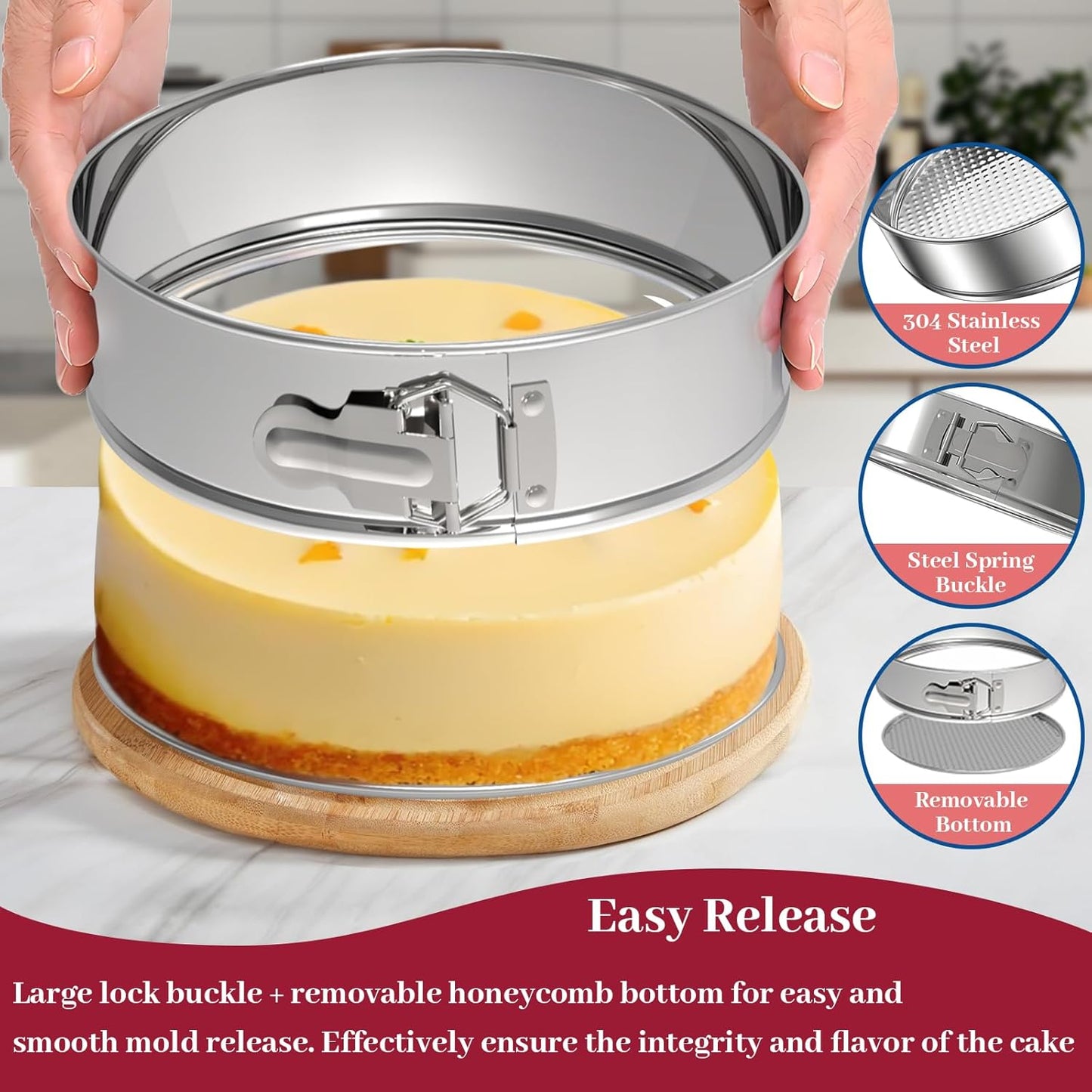 10 Inch Springform Pan 304 Stainless Steel Nonstick Leakproof Springform Cake Pan with Removable Bottom, Round Spring Form Cheesecake Pans For Baking