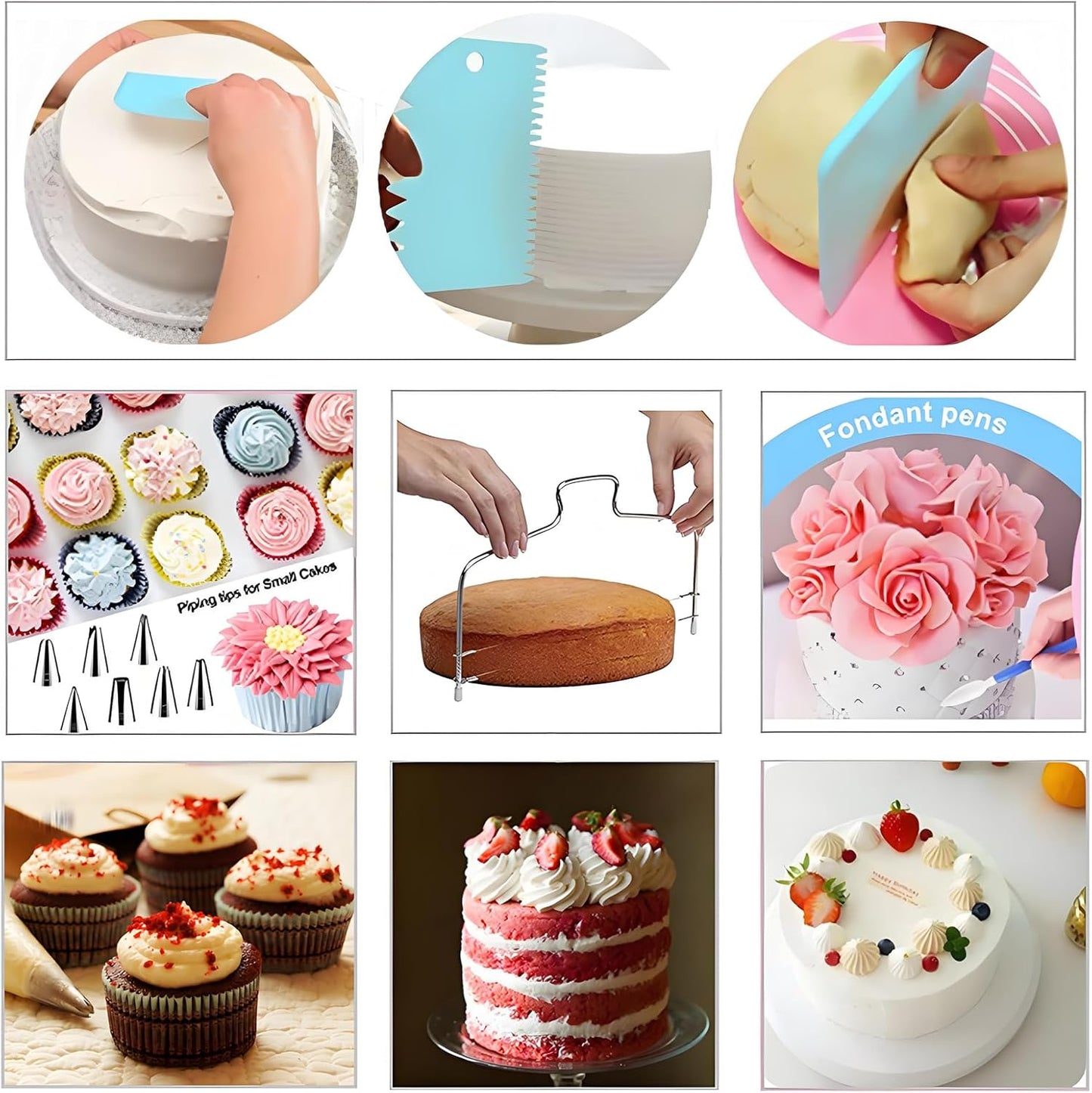 248 Pcs Cake Decorating Kit with Cake Turntable,Cake Leveler,24 Numbered Icing Piping Tips,2 Spatulas,3 Comb Scrapers,2 Couplers,5 Bag Ties,100 Pastry Bags,50 Cupcake Liners,50 Cake Flags
