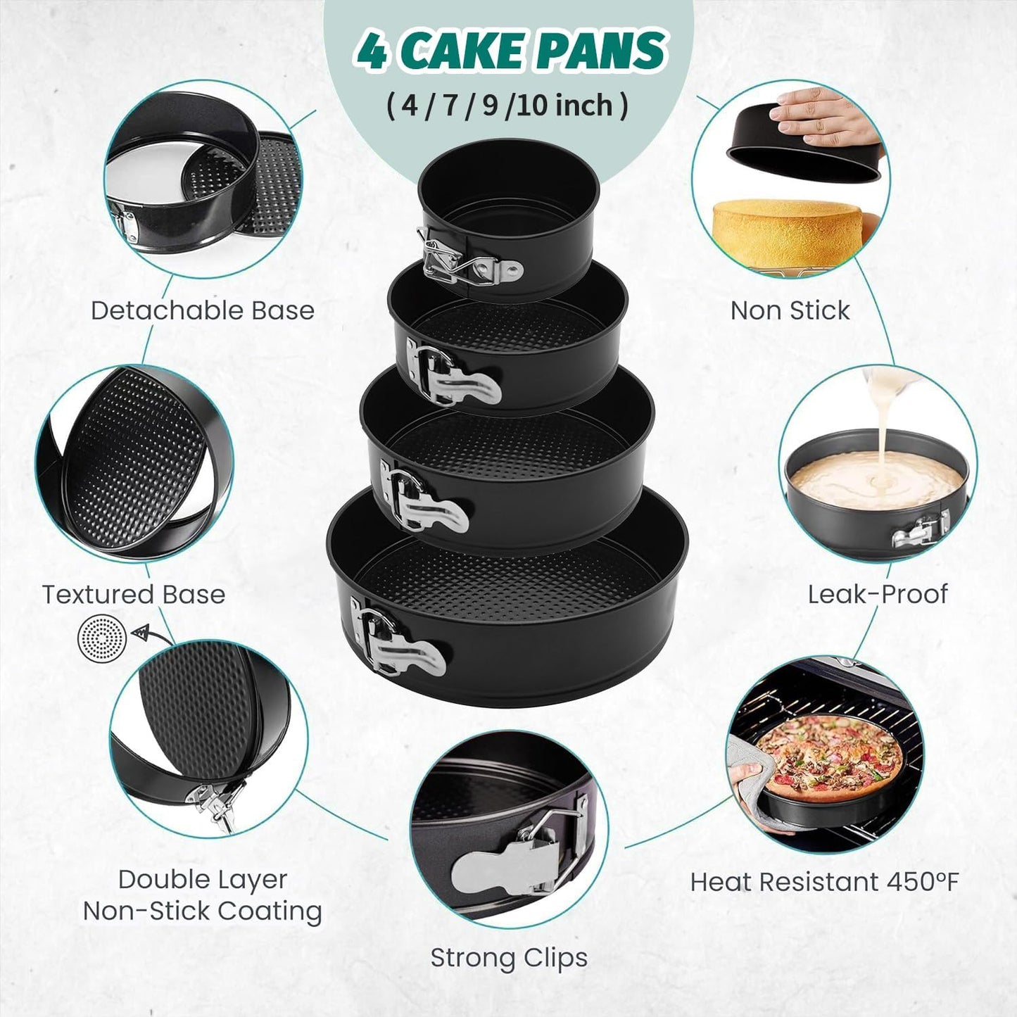SHIKORI Cake Pan Set for Baking, Non-Stick Springform Pans Set of 4 (4, 7, 9 10 inch), Round Cheesecake Pan, Leak-Proof Cake Pans with Removable Bottom-Heart 4 Pcs