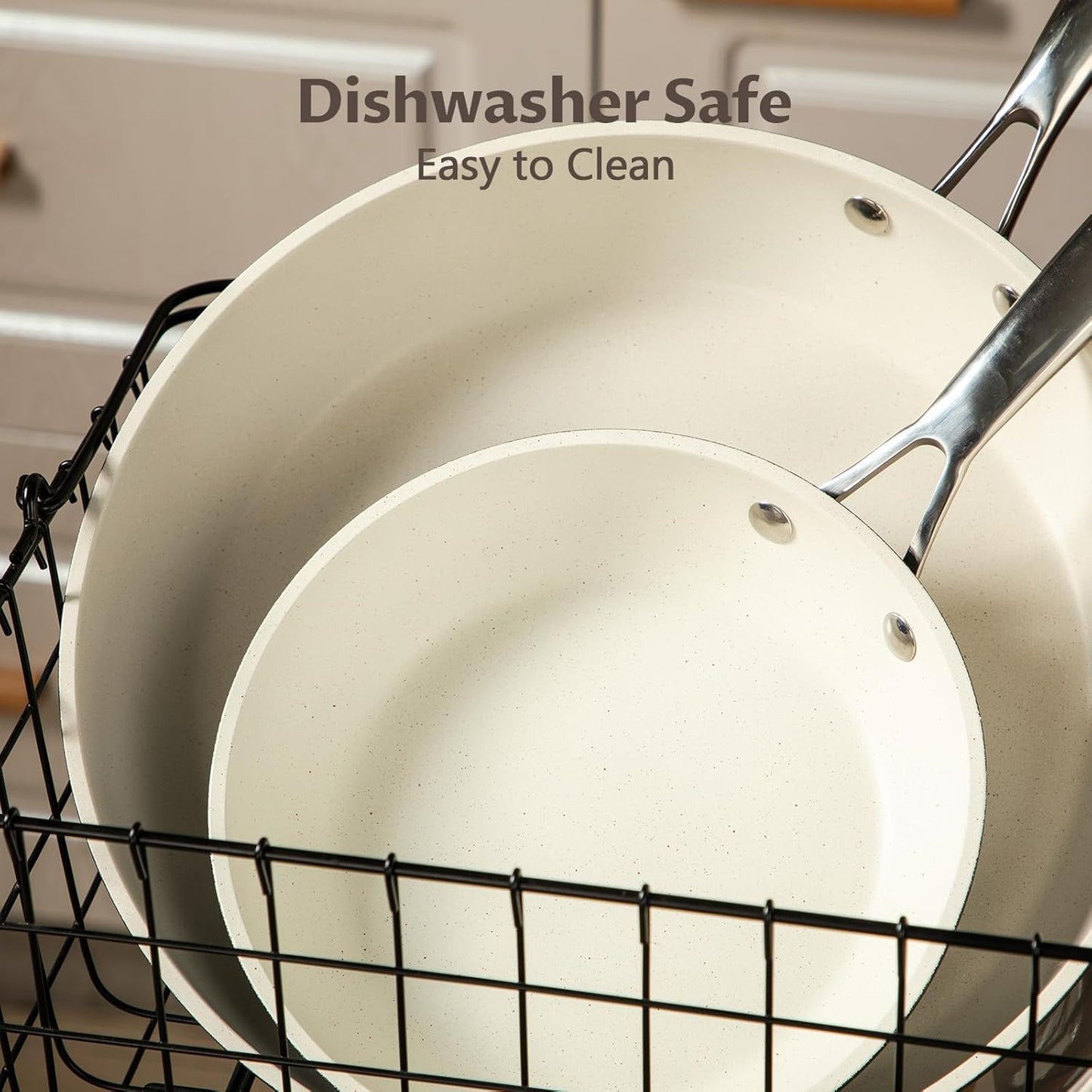 UCC LIFE Nonstick Frying Pan Skillet, Granite Coating Pan, Healthy Stone Cookware Chef's Pan, PFOA Free Compatible with All kitchen Stovetops (8 Inch White)