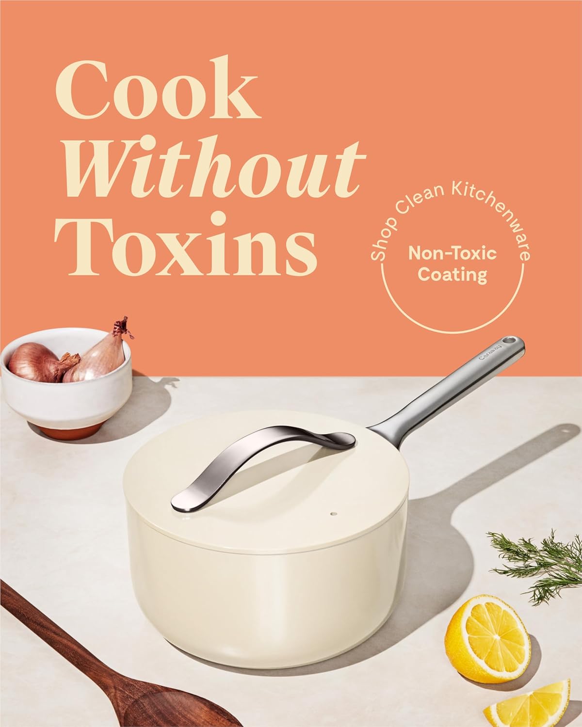 Caraway Nonstick Ceramic Sauce Pan with Lid (1.75 qt) - Non Toxic, PTFE & PFOA Free - Oven Safe & Compatible with All Stovetops (Gas, Electric & Induction) - White