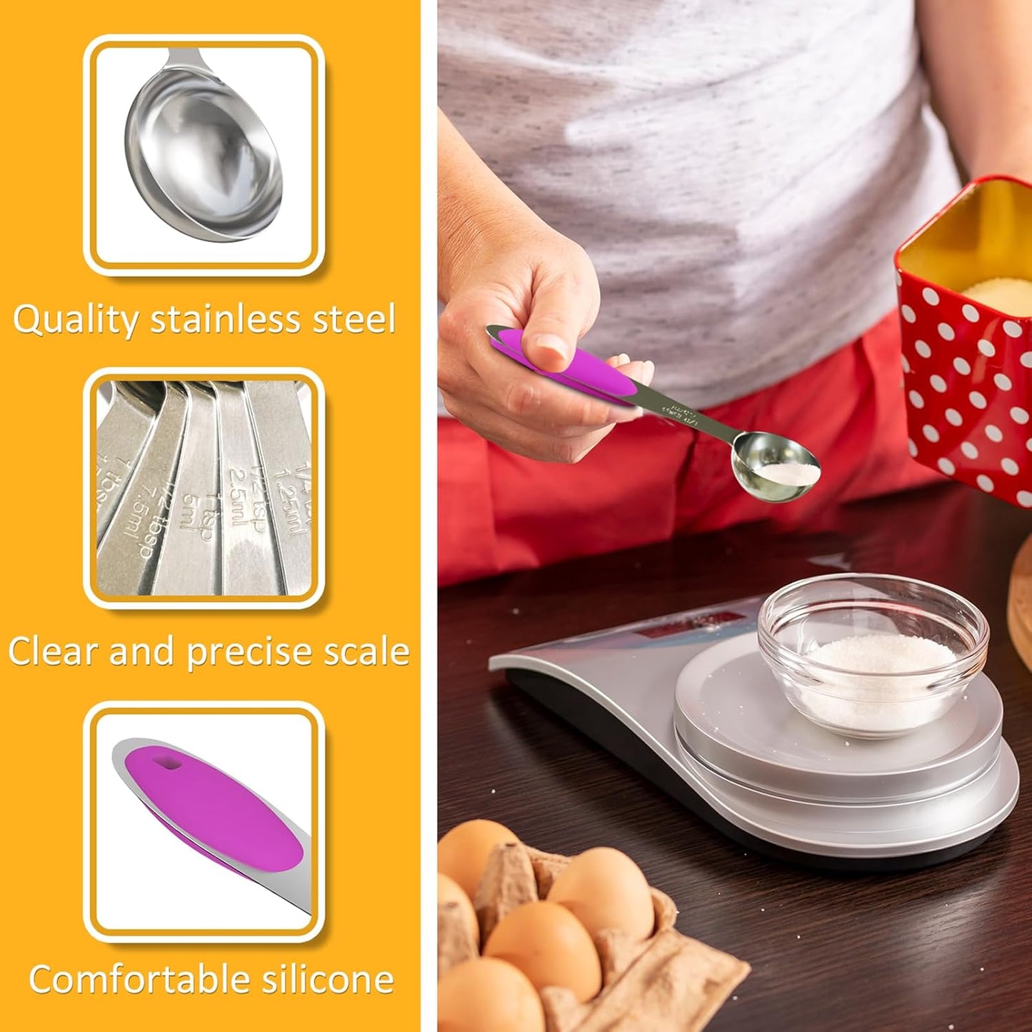 2PCS 1/2 Tbsp(1.5tsp, 1/4oz, 7.5ml) Single Measuring Spoon with Pink Silicone Grip, Stainless Steel Individual Measure Scoop Only