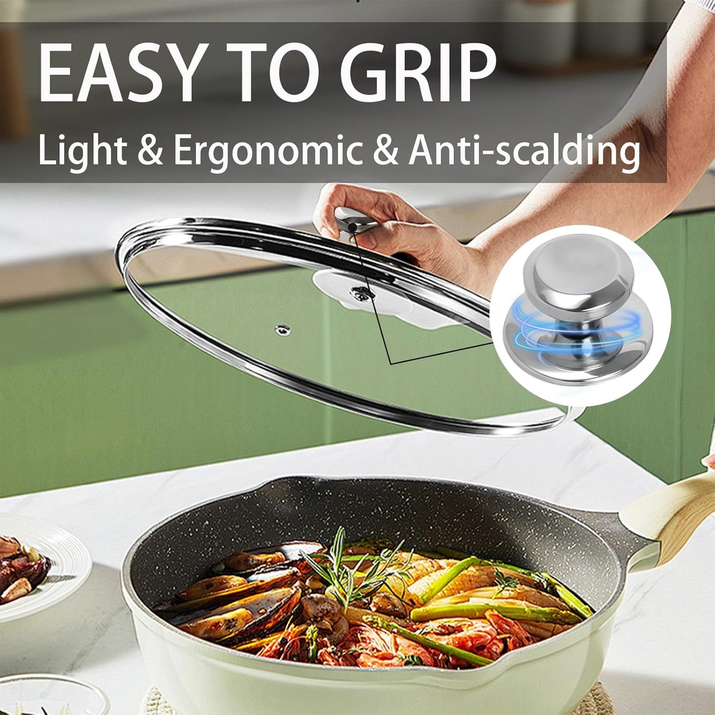 10.25 inch Tempered Glass Lid for Pots, Frying Pans and Skillets, Replacement Cover with Stainless Steel Knob Handle, Dishwasher Safe