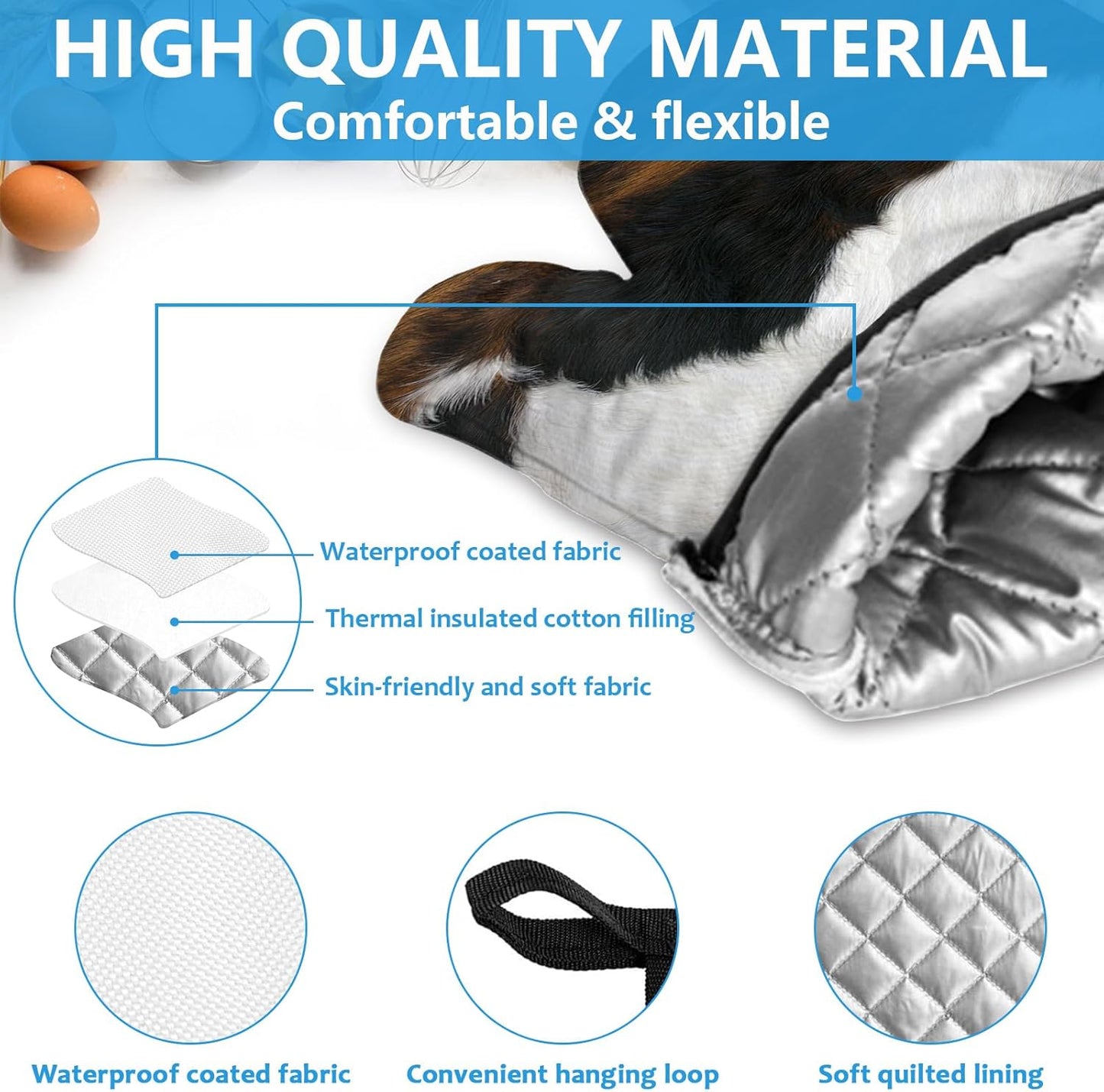 Brown Cowhide Oven Mitts and Pot Holders Sets Heat Resistant 4Pcs Potholders Oven Gloves Hot Pads for Kitchen Baking Cooking Grilling BBQ