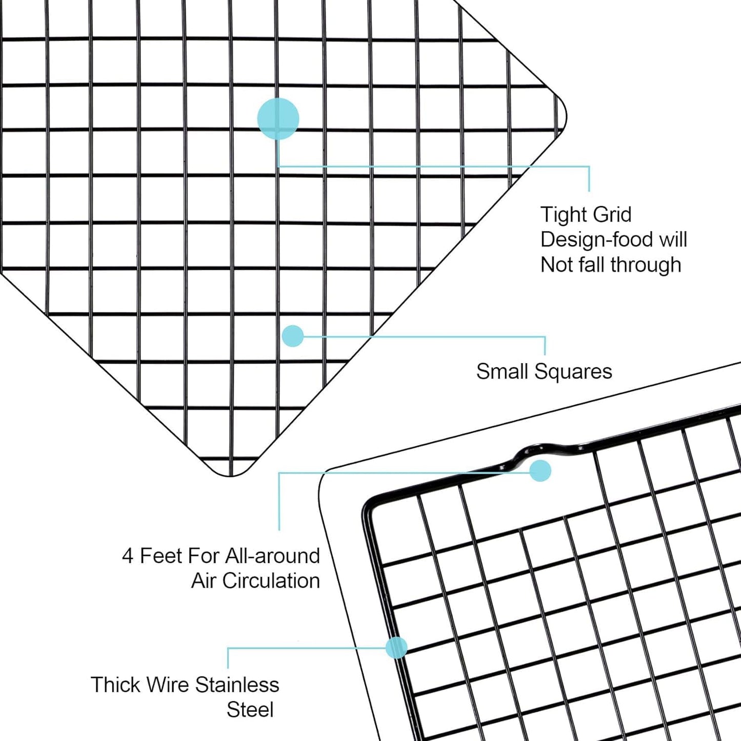 Lamoutor 2Pcs Metal Kitchen Baking Cooling Rack Square Wire Cooling Rack for Cake and Meat 10 x 11 inches (Black)