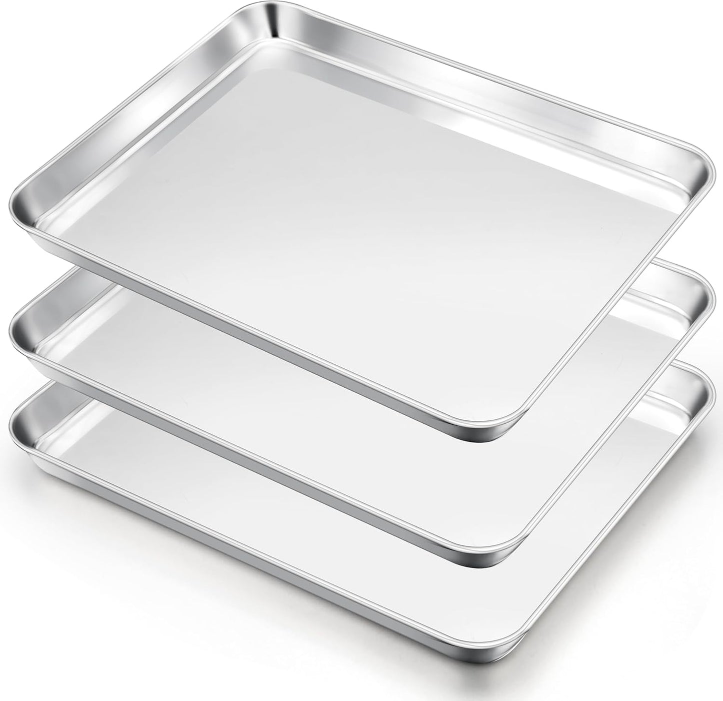 E-far Cookie Sheets Set of 3, 18”x13” Stainless Steel Baking Sheet Pans for Oven, Large Non Toxic Metal Baking Tray for Baking Roasting, Healthy & Rust Free, Mirror Finish & Dishwasher Safe