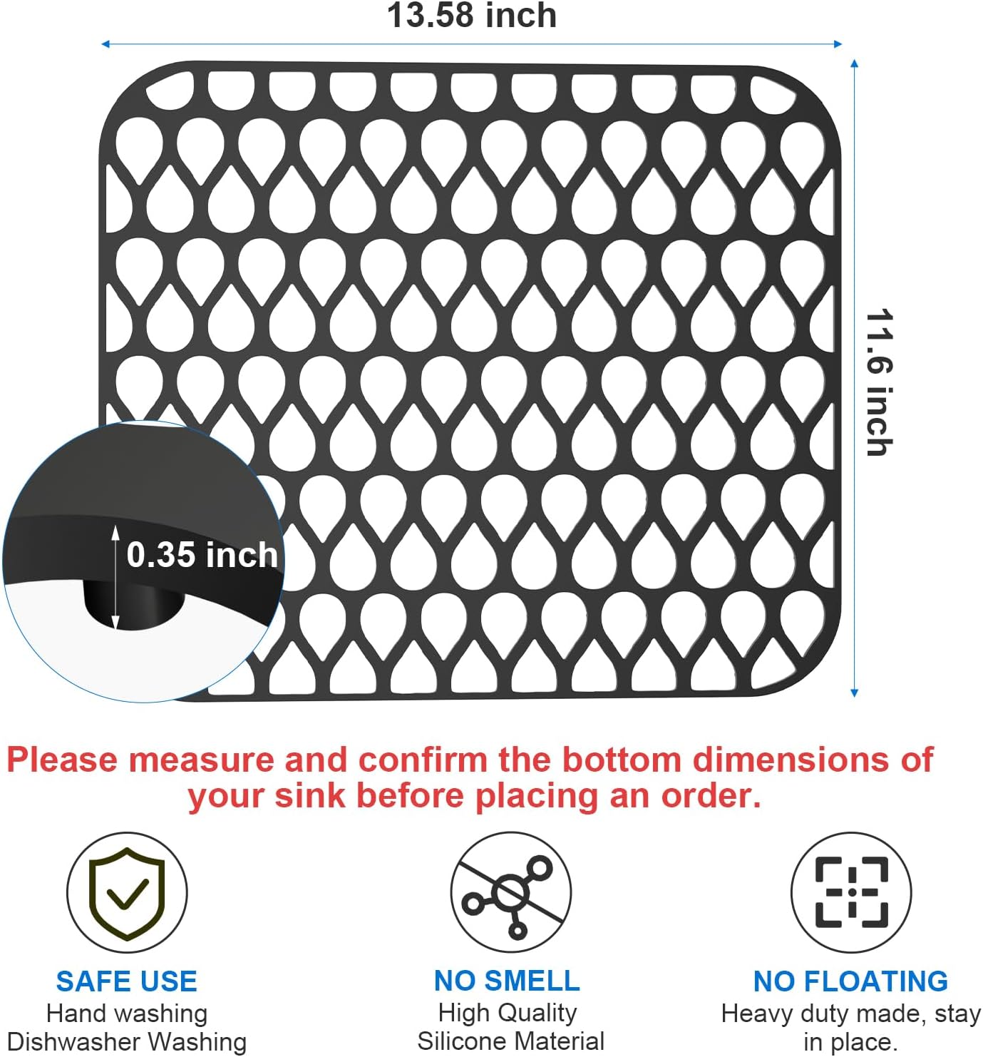 Silicone Sink Mat 2PCS TOOVEM Cistern Protectors for Kitchen Sink, Grid Non-Slip Folding Kitchen Sink Mats for Bottom of Stainless Steel Porcelain Cistern- Black