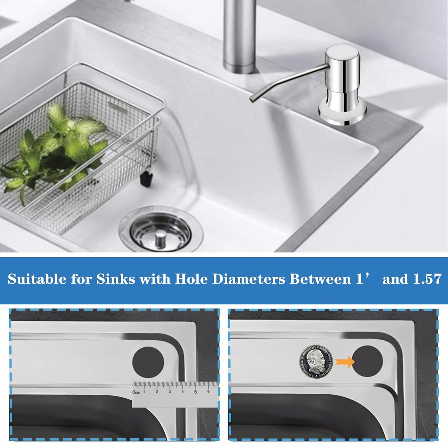 Ouest Dish Soap Dispenser for Kitchen Under Built-in Soap Dispenser Pump Bathroom with 300ML Bottle Electroplated