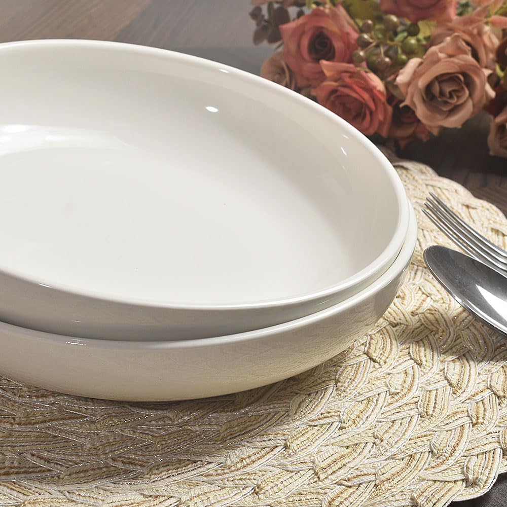 homEdge Pasta Bowls, 30 Ounces Porcelain Serving Bowls for Salad, Soup, Spaghetti, Pasta, Set of 6-White