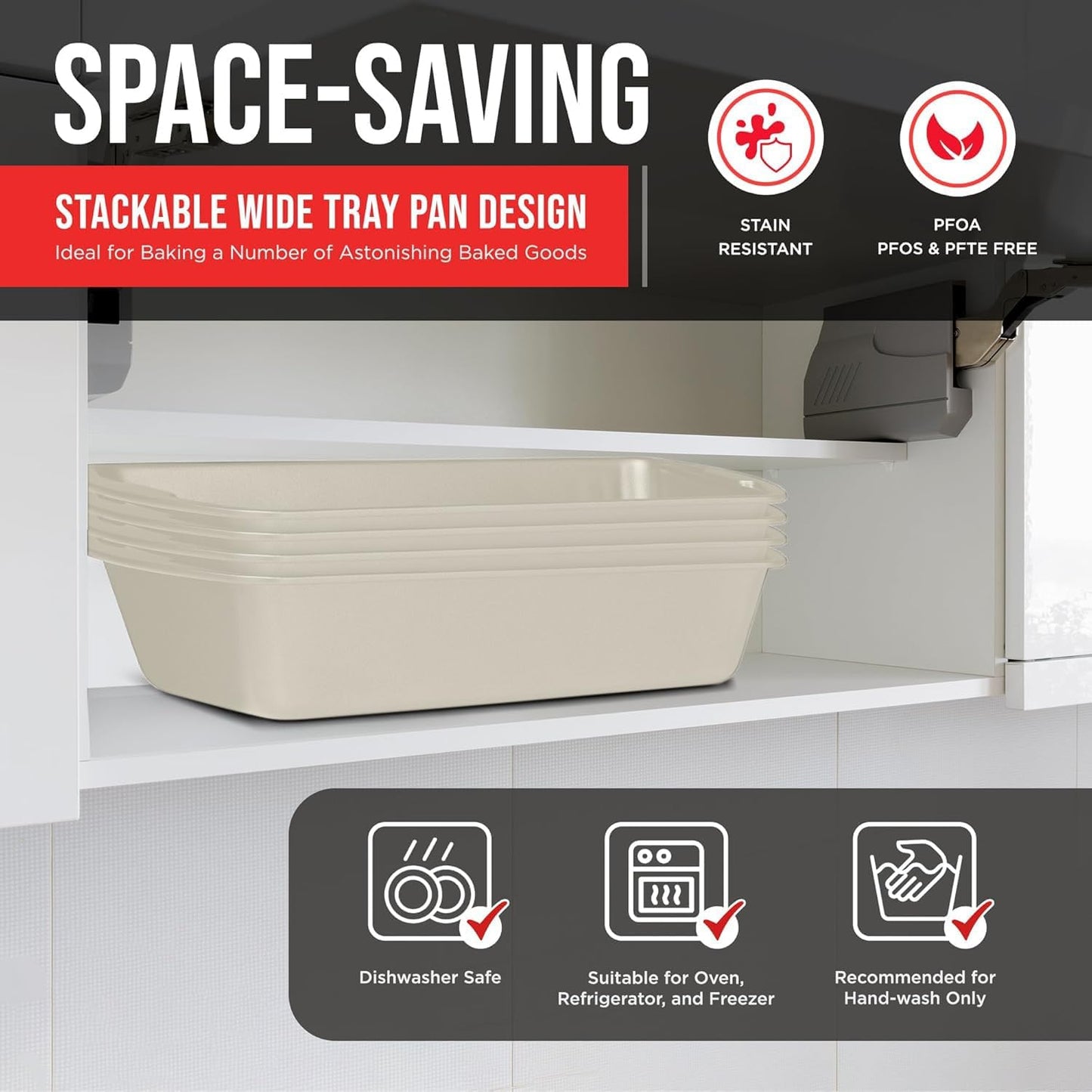 Nonstick Loaf Pan Set Pack of 4, Carbon Steel 11" Large Baking Bread Pan, Oven Safe Up to 450°F, PFOA, PFOS, PTFE Free, Space Saving Stackable Design, Stain Resistant, Dishwasher Friendly,White Marble