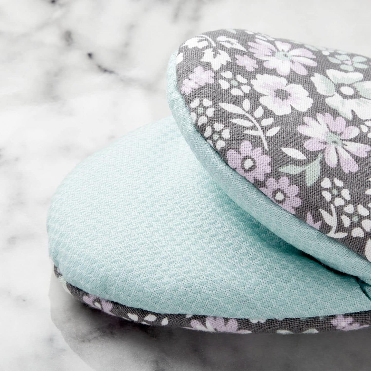 Martha Stewart Ditsy Floral Mini Oven Mitt 2-Pack Set, Grey, 5.5"X8"