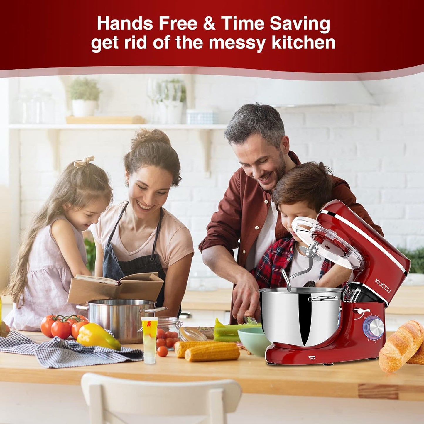 Stand Food Mixer, 6.5 Qt 660W, 6-Speed Tilt-Head , Kitchen Electric Mixer with Stainless Steel Bowl,Dough Hook,Whisk, Beater, Egg white separator (6.5-QT, Red)