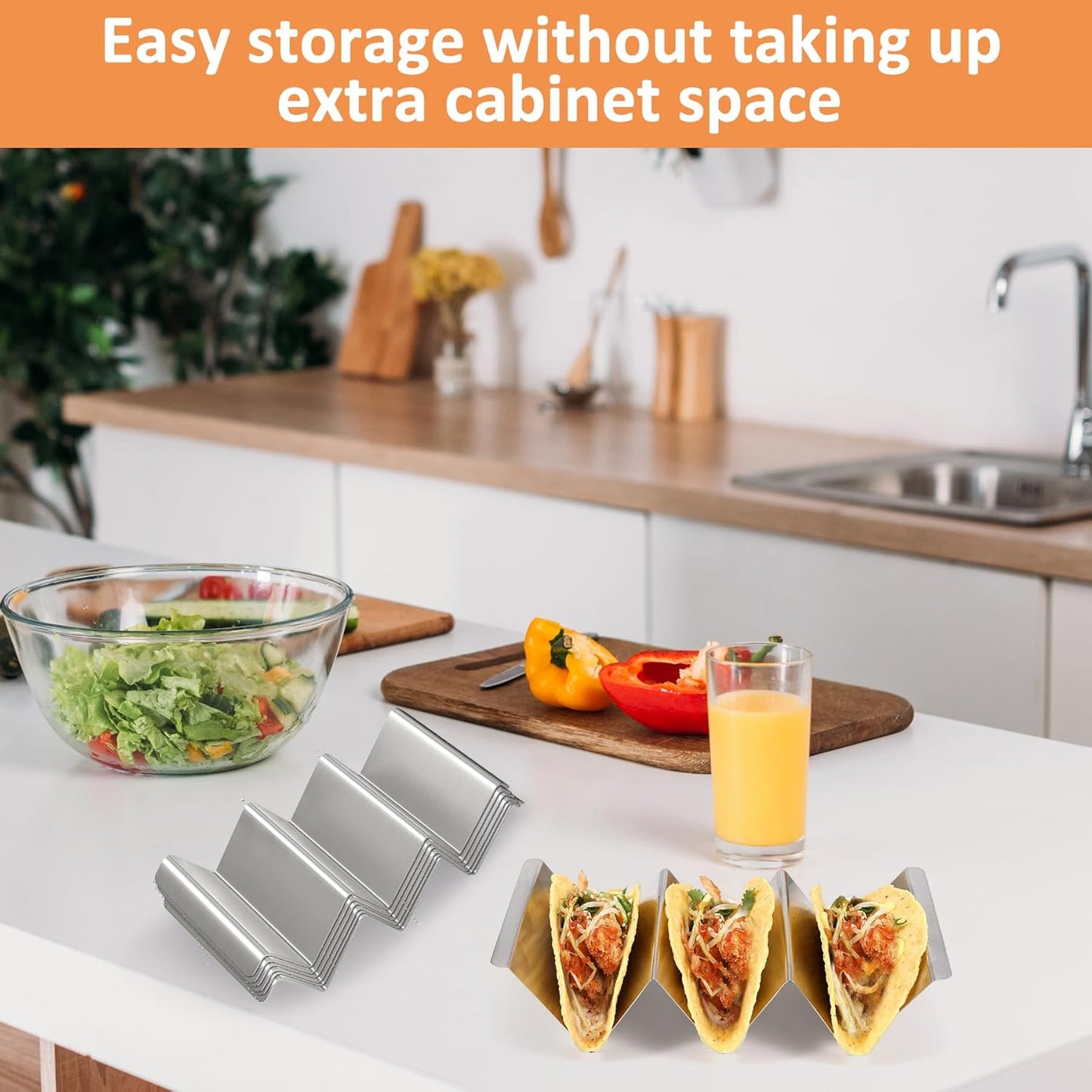 Taco Holder Set of 6, Stainless Steel Taco Holder Stand, Taco Rack Truck Tray Style with Easy-Access Handle, Oven, Grill and Dishwasher Safe