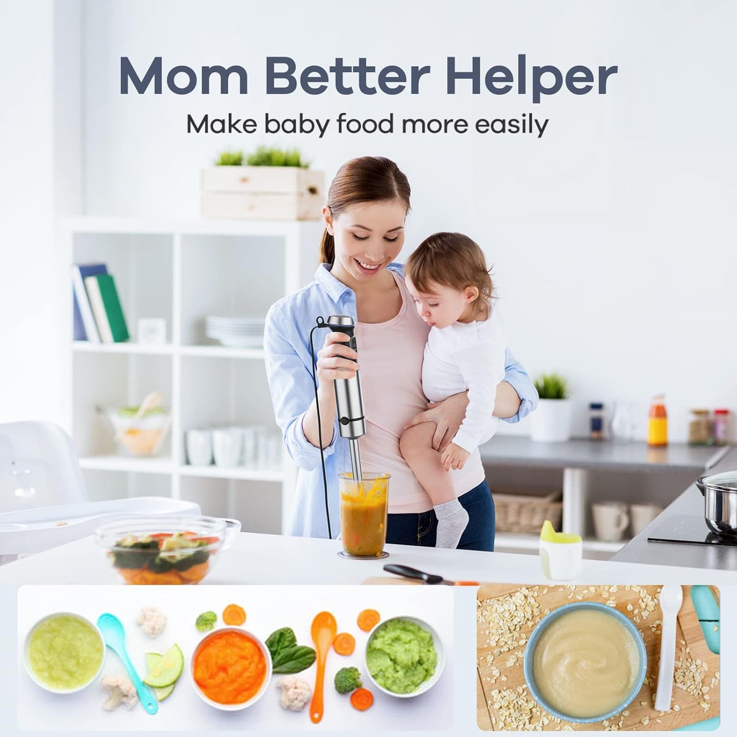 Ganiza 8 in 1 Immersion Blender - 1000W Heavy Duty Motor, 16 Speed Mode Handheld Blender With Stainless Steel Shaft - Includes 8 Total Pieces