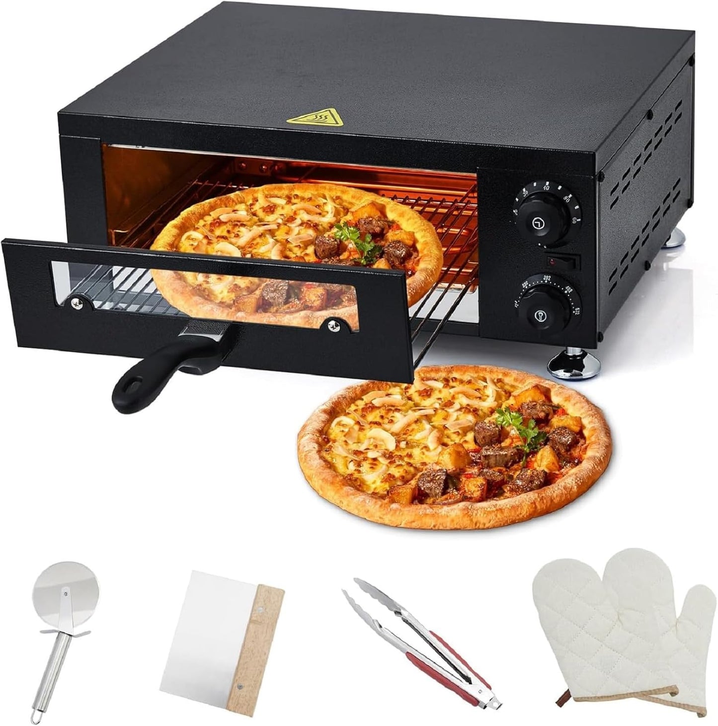 12" Electric Pizza Oven Commercial Pizza Maker with Observation Window Countertop Pizza Machine 1100w With Timer, Stainless Steel Pizza Cooker,Indoor Countertop Pizza Oven