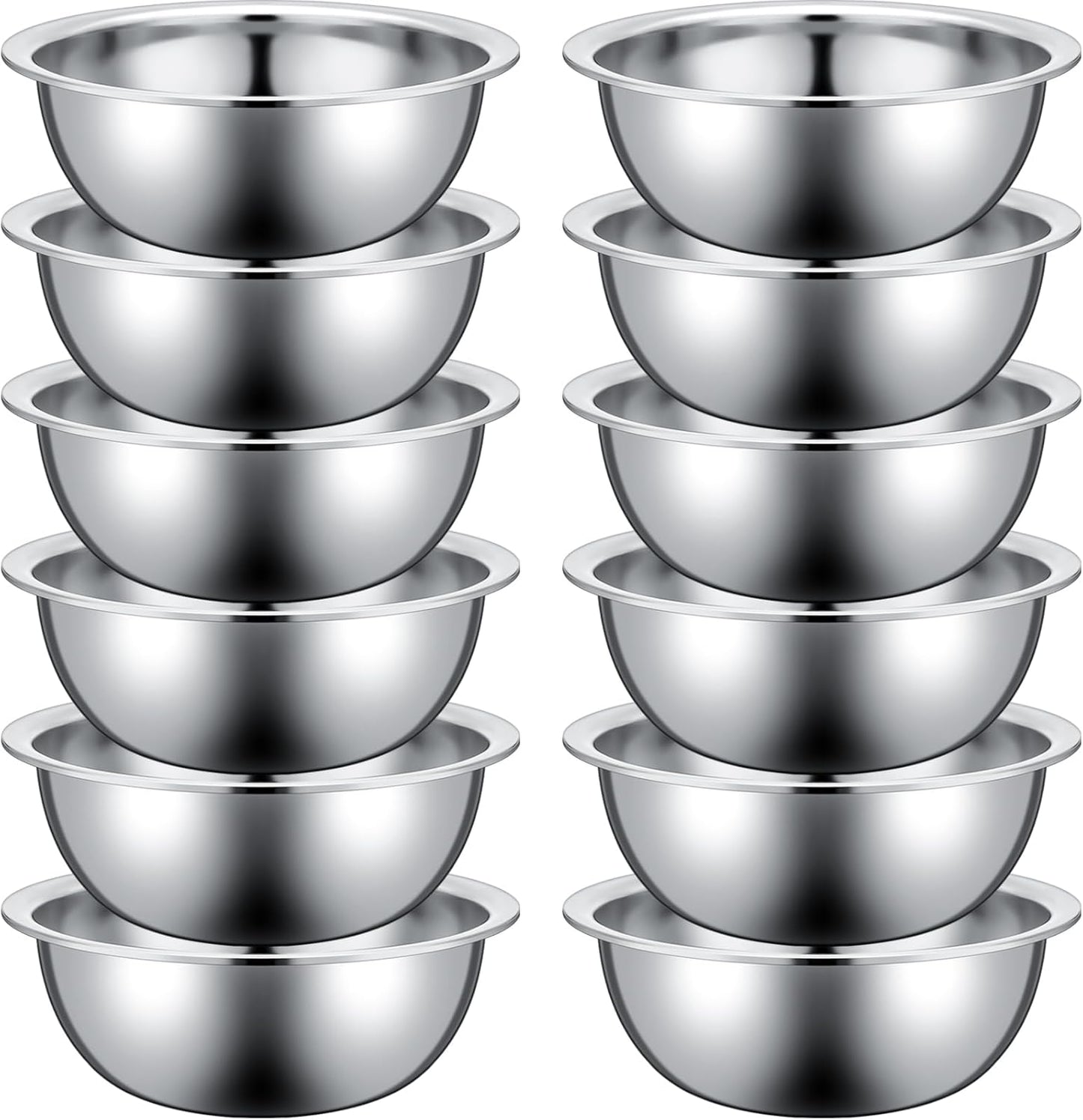 Pinkunn Set of 12 Stainless Steel Mixing Bowls, Nesting Metal Prep Salad Bowl Bulk Kitchen Large Reusable Baking Food Container for Hotel Restaurant Home Cooking, Silver(10.2 x 3.26 Inch)