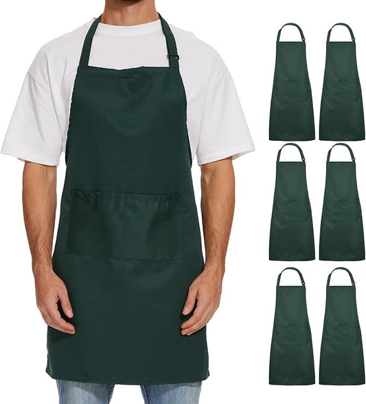 Will Well Kitchen Apron for Men and Women - 33" x 27" Oil-and-Water-Resistant with Adjustable Neck Strap and 38" Waist Ties for a Snug Fit, Lightweight with 2 Front Pockets - 1-Pack, Green
