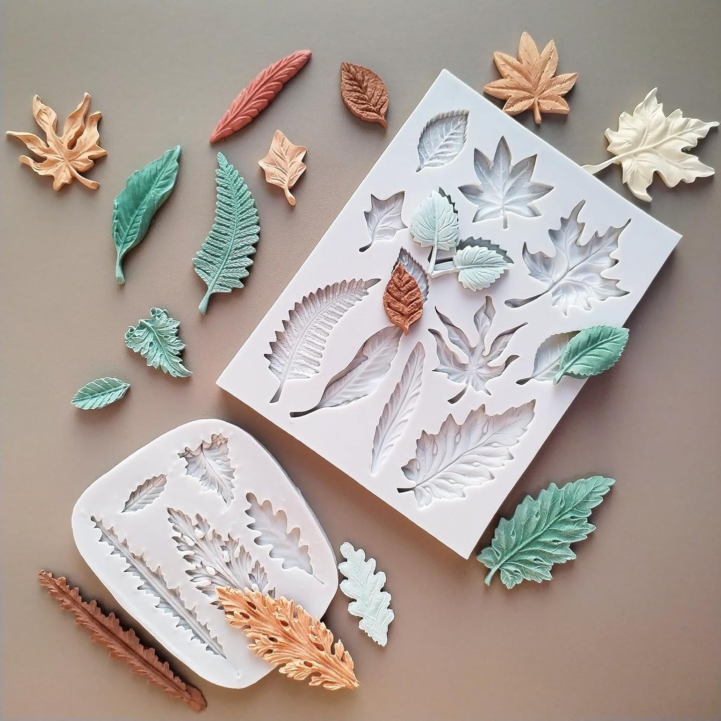 2PCS Leaf Silicone Molds, Tree Leaves Shape Cake Fondant Mold, 3D Unique Chocolate Candy Jello Biscuit Dessert Mold, Resin Plaster Polymer Clay Soap Mold, Cake Decorating Tool