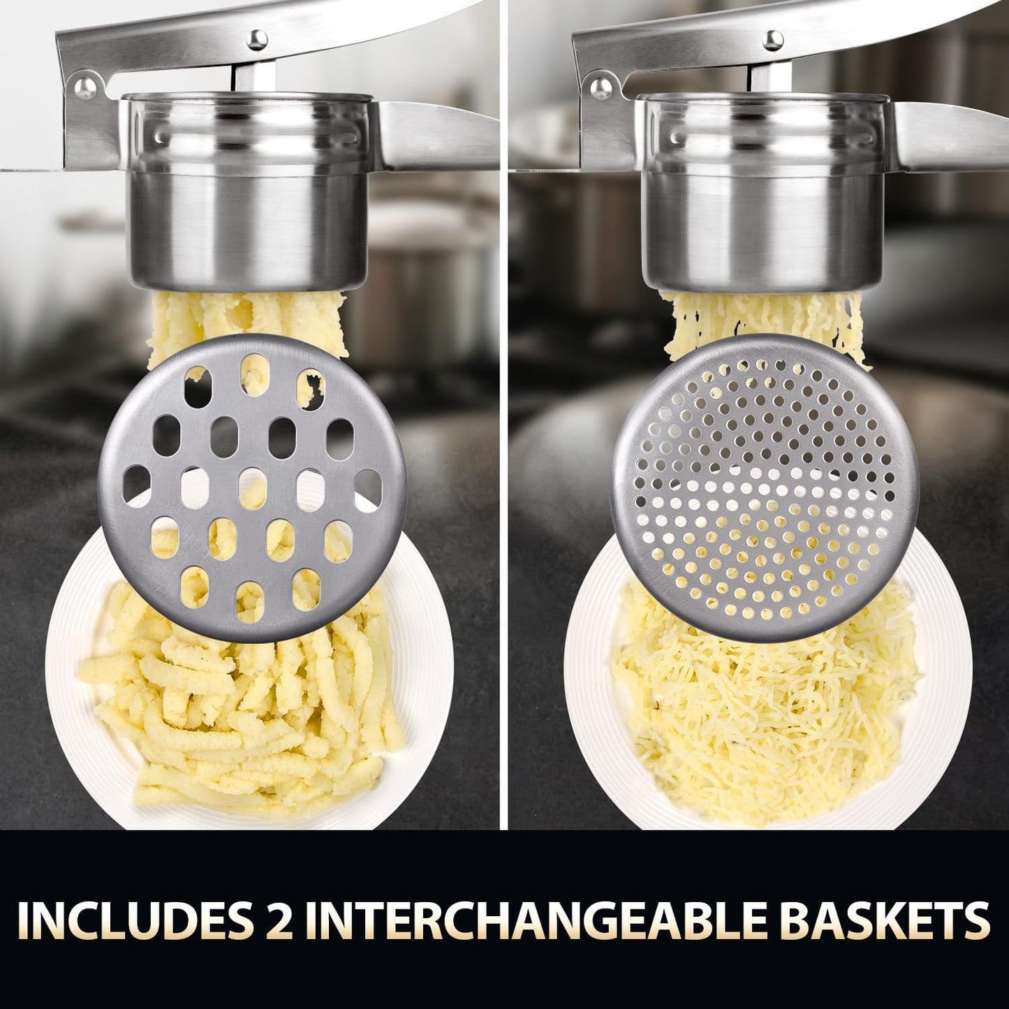 Potato Ricer, Sopito Upgraded Stainless Steel Potato Masher with 2 Interchangeable Cups Heavy Duty Kitchen Tool