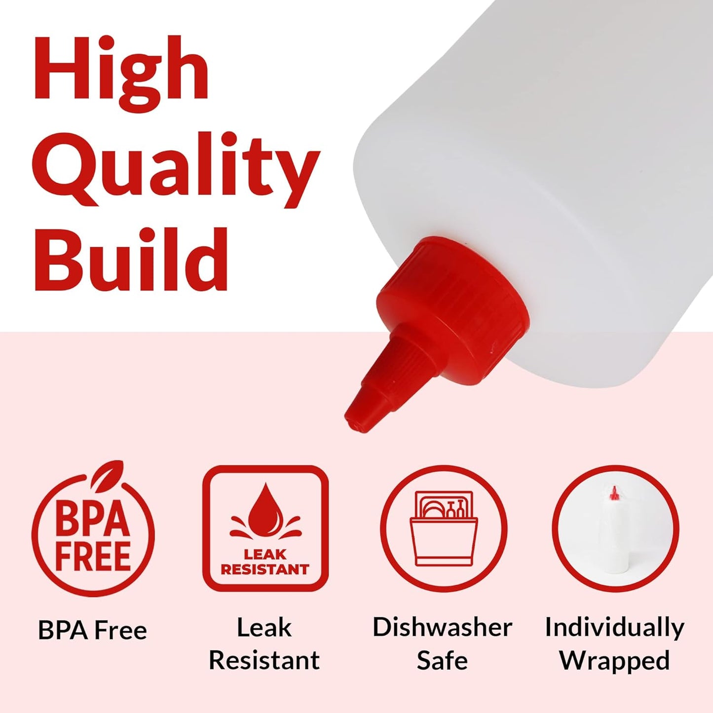 Reli. Plastic Squeeze Bottles, 32 oz. | 4 Pack | Condiment Squeeze Bottles for Sauces | Clear w/Red Twist Cap | 32 Ounce Hot Sauce, Ketchup | Condiments, Olive Oil, Liquids