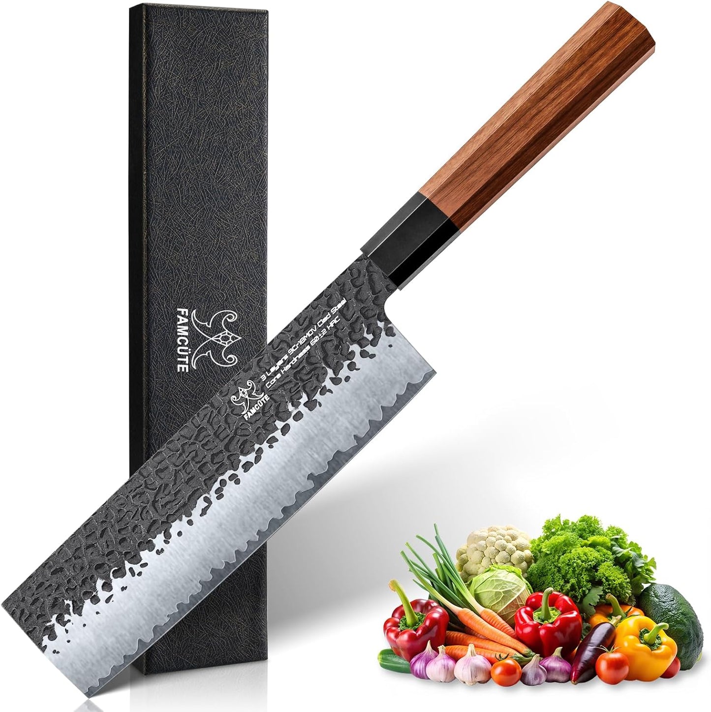 7 Inch Japanese Nakiri Knife, High Carbon Stainless Steel Kitchen Chopping Knife, Hand Forged of 5 Layers Professional Japanese Chef Knife, Comfortable Grip Rosewood Handle Vegetable knife