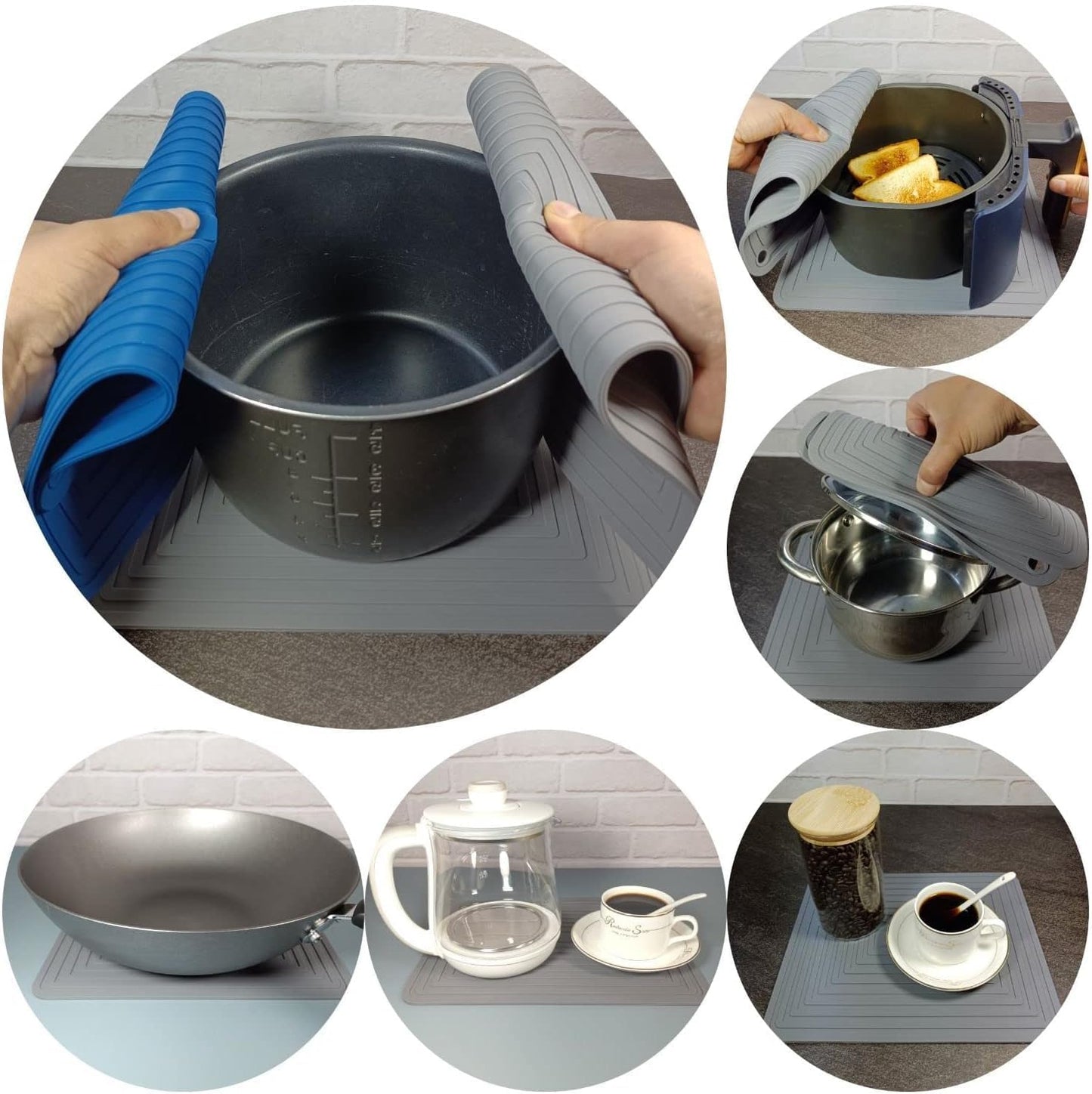 Silicone Trivets Mats Set 2, Silicone Trivets for Hot Dishes, 9 x 12 Trivets for Hot Pots and Pans, Oliver Green Silicone Hot Pads for Kitchen, Multi-Purpose Heat Resistant Pot Holder Mats