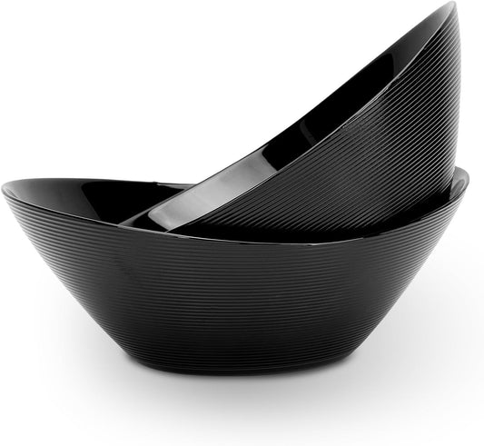 66 OZ Salad Bowl Set of 2, Opal Glass 10 inch Lightweight Serving Dishes for Salad, Fruit, Kitchen Microwave & Dishwasher Safe, Oval Shape Black