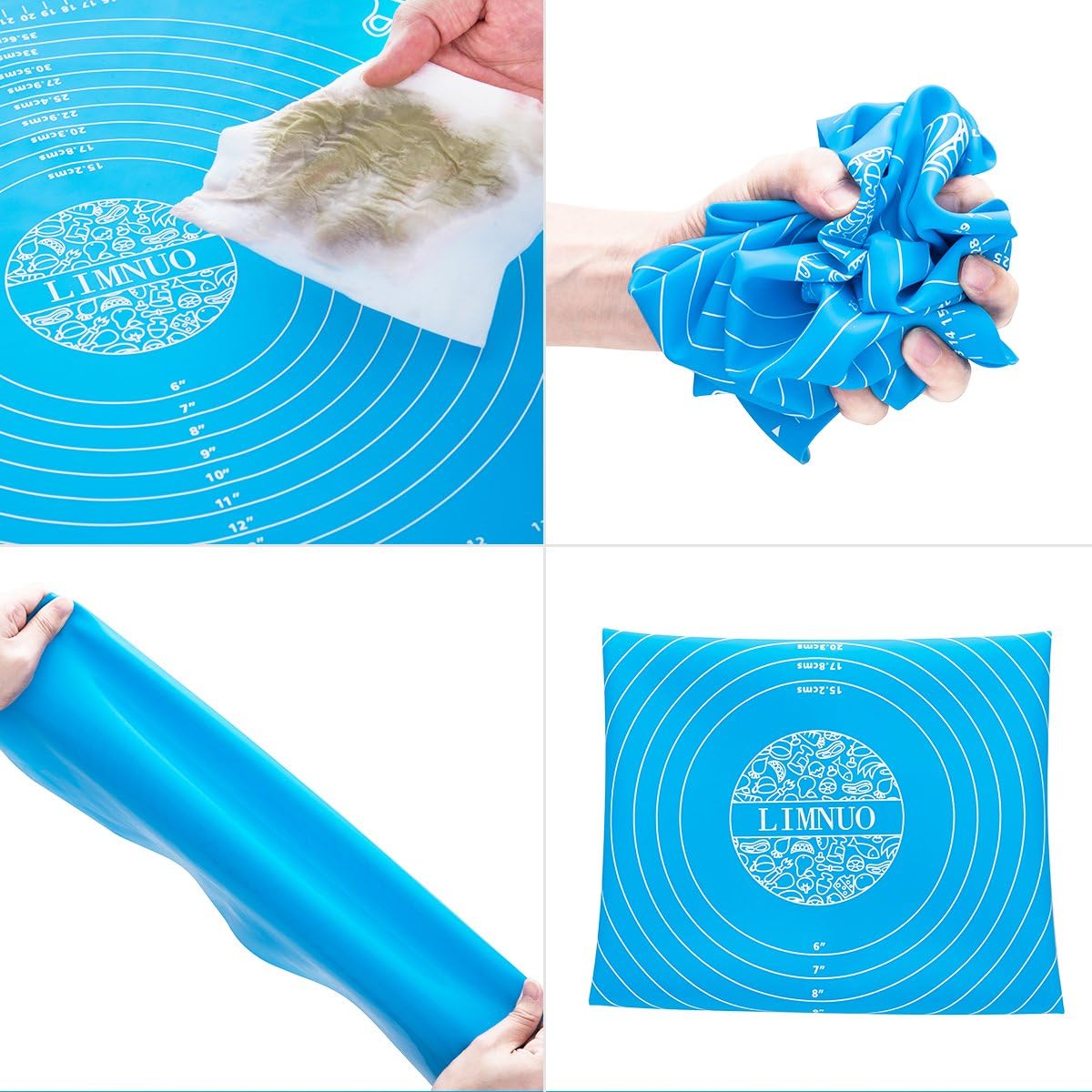 LIMNUO Silicone Baking Mat, Extra Thick Large Non Stick Pastry Mat Sheet for Dough Pie Crust Rolling Mats (Blue, M-16''(W)*20''(L))