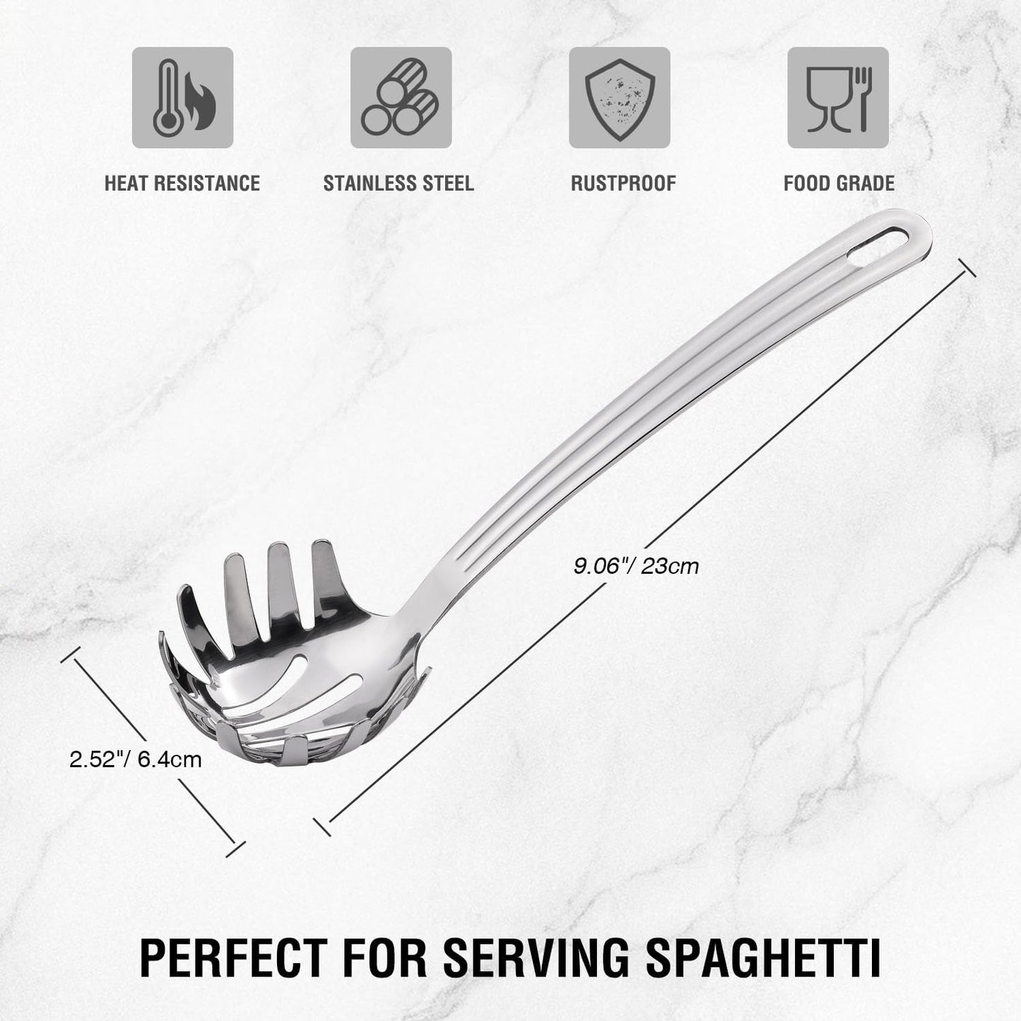 Stainless Steel 9.06 inch Spaghetti Server Spoon with Teeth - Pasta Fork Pasta Server Noodle Spoon Heavy Duty Cooking Utensils Classic Dishwasher Safe