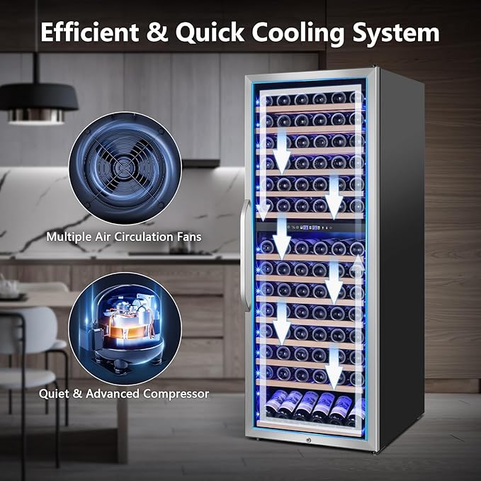 Wine Fridge Freestanding Dual Temperature Zone, Wine Cooler Refrigerator for 154 Bottles, 24 Inch Wide Large Wine Cooler with Professional Temperature Control System, Quiet Operation