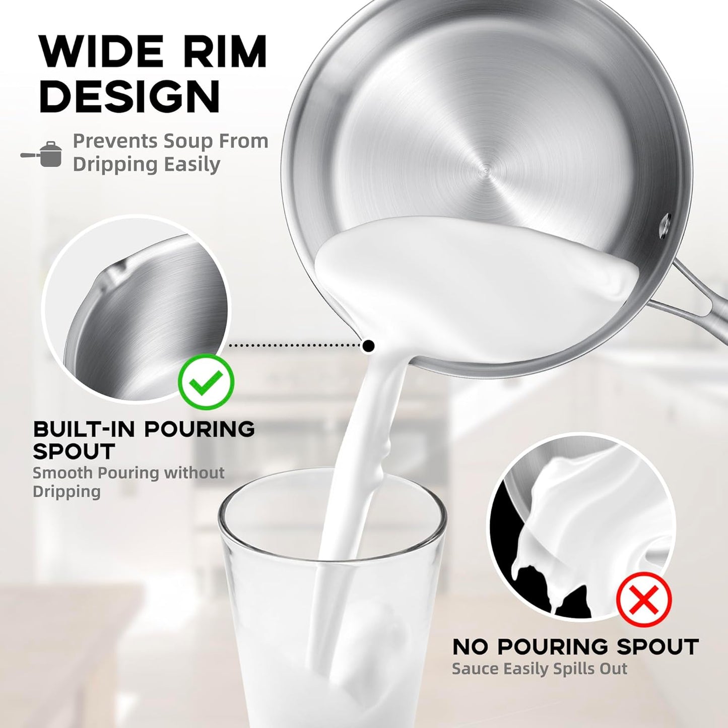 Leetaltree 1.5 Quart Stainless Steel Saucepan with Steamer Basket, Tri-ply Construction, Versatile Sauce Pan with Double-sized Drainage Lid - Perfect for Cooking Gravies. Pasta, Vegetable and More