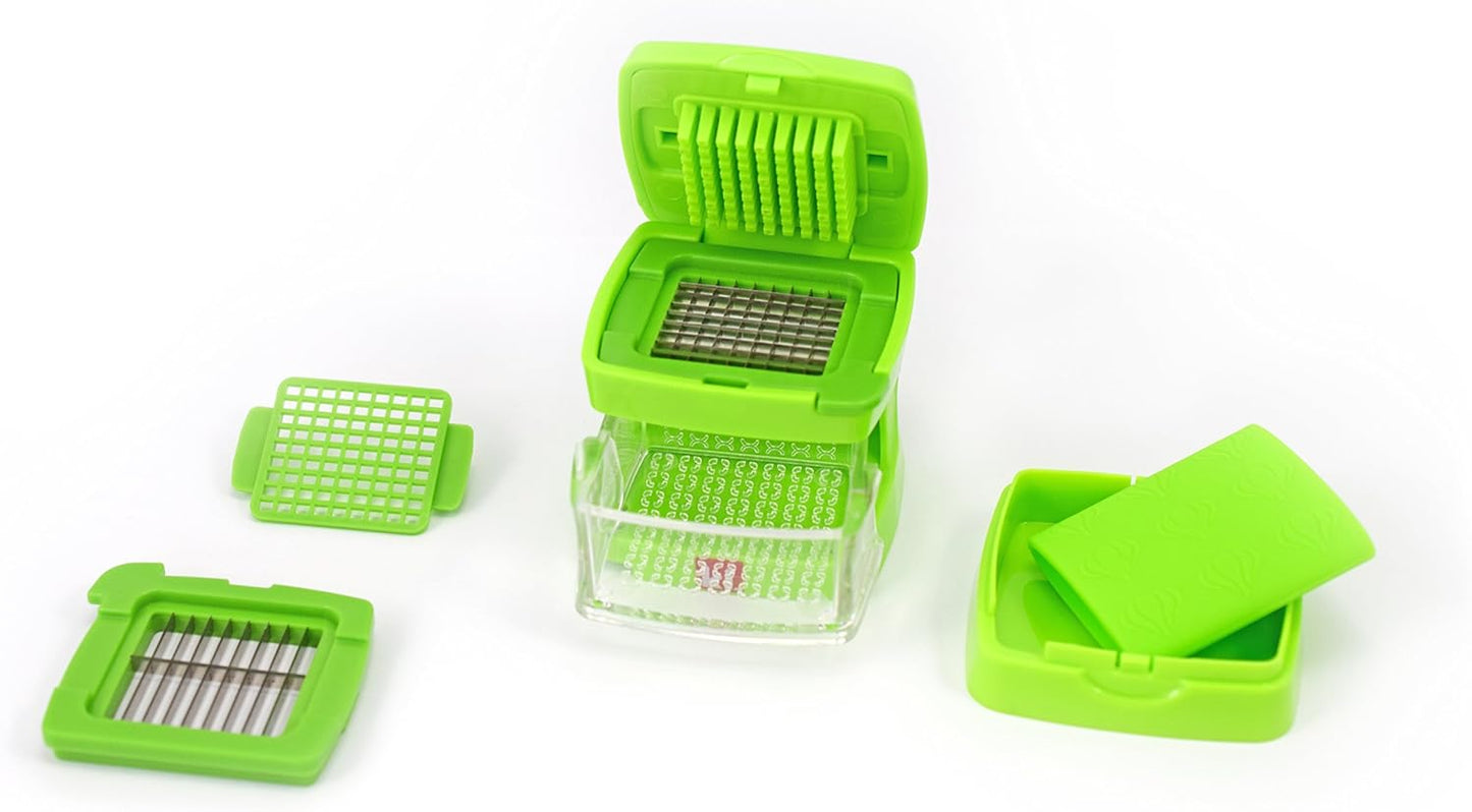 Garlic-A-Peel Garlic Press, Crusher, Cutter, Mincer, and Storage Container - Includes Silicone Garlic Peeler - Easy to Clean - Stainless Steel Blades – (Green), standard