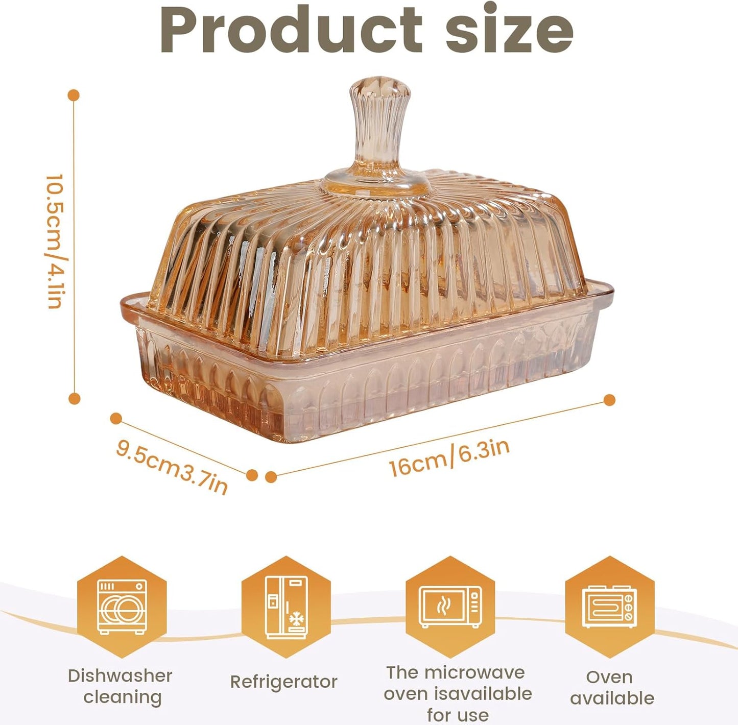 Wide Glass Butter Dish with Cover for Countertop Vintage Crystal Butter Holder for Counter Covered Glass Butter Keeper Butter Holder for Refrigerator,Butter Tray with Two Stick 4oz Butter