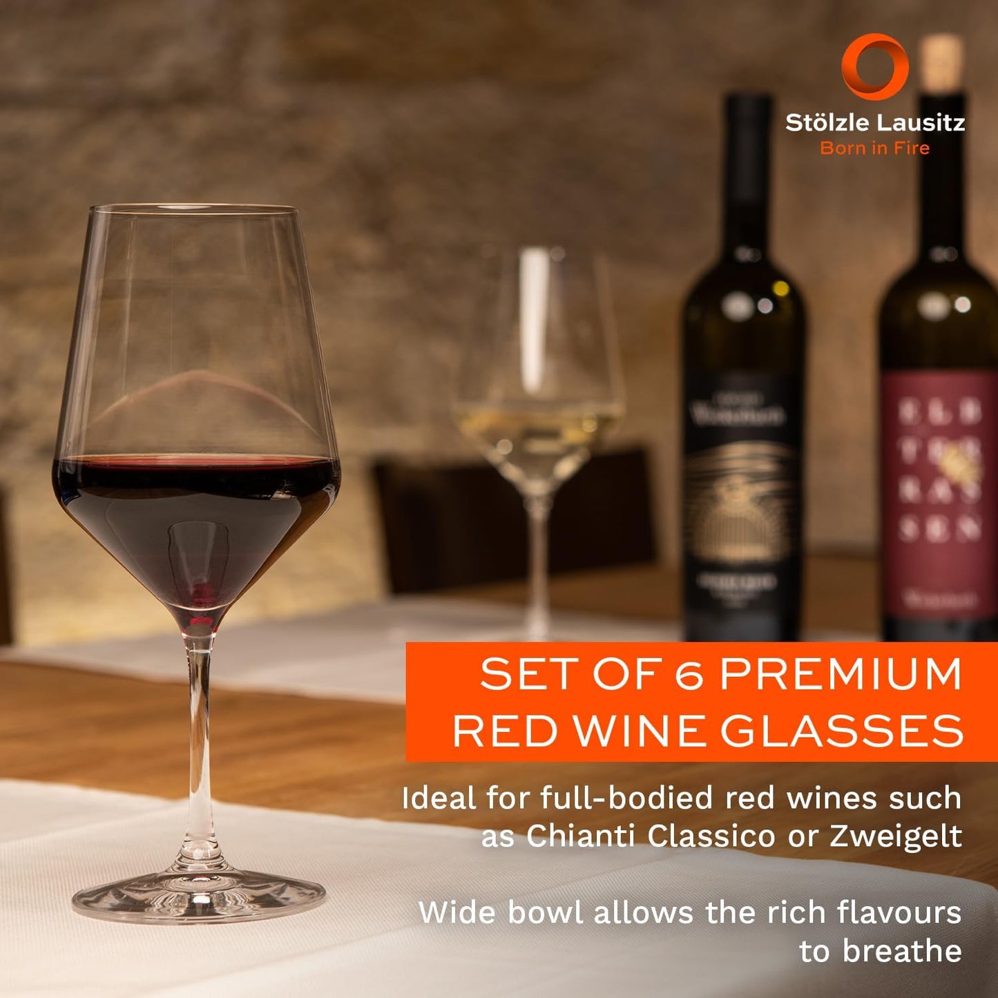 Stölzle Lausitz Red Wine Glasses Set of 6 (REVOLUTION). Dishwasher Safe, Lead-free Crystal Red Wine Glasses (16.5 fl oz). Shatter-Resistant Elegant Wine Glasses - Genuine Stölzle Wine Glass Set