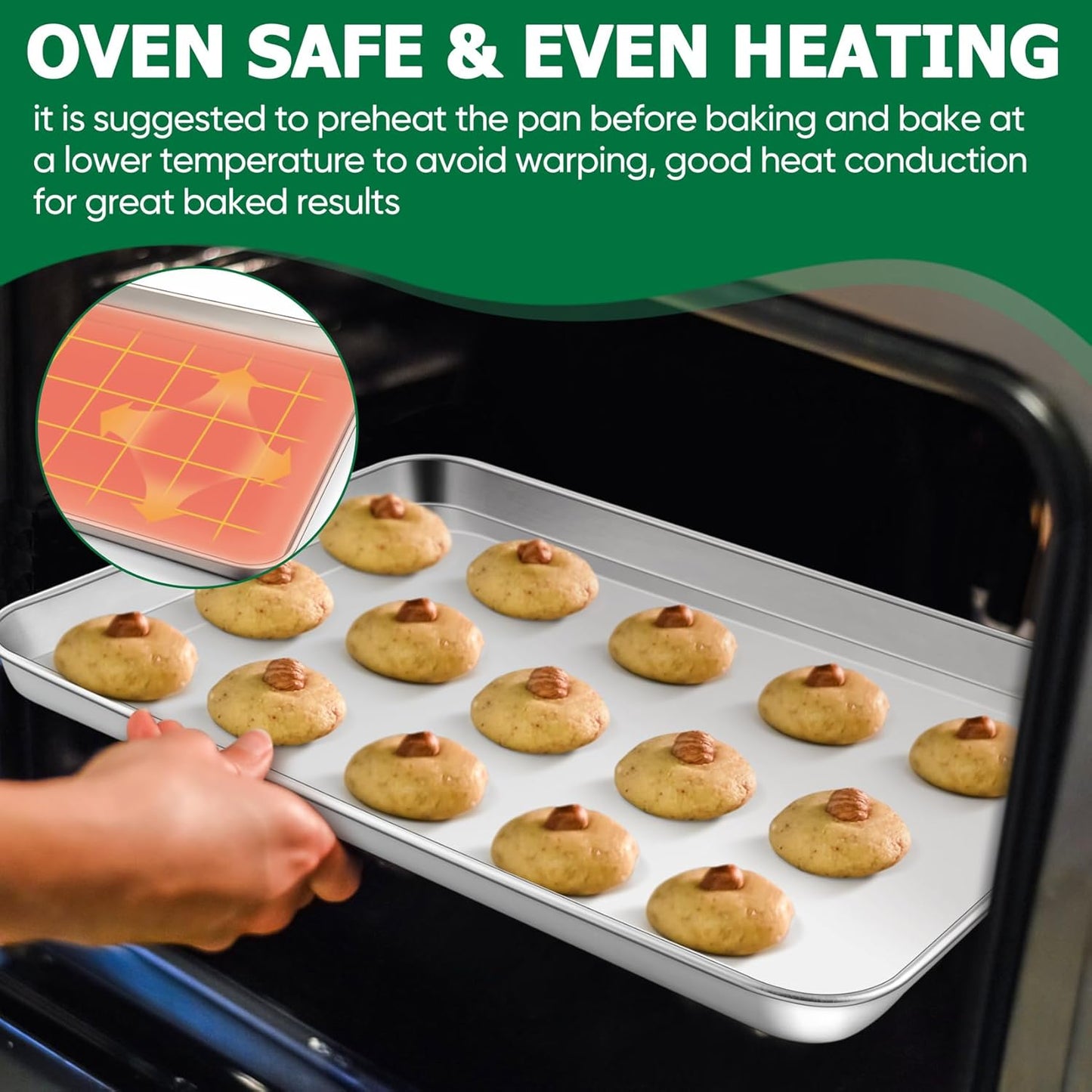 TeamFar Baking Sheet Set - Stainless Steel Baking Sheet Pan with Cooling Rack & Silicone Baking Mat, 10.5/12.5/16inch Cookies Sheets for Oven Baking (3 Sheets + 3 Racks + 3 Mats), Easy Clean