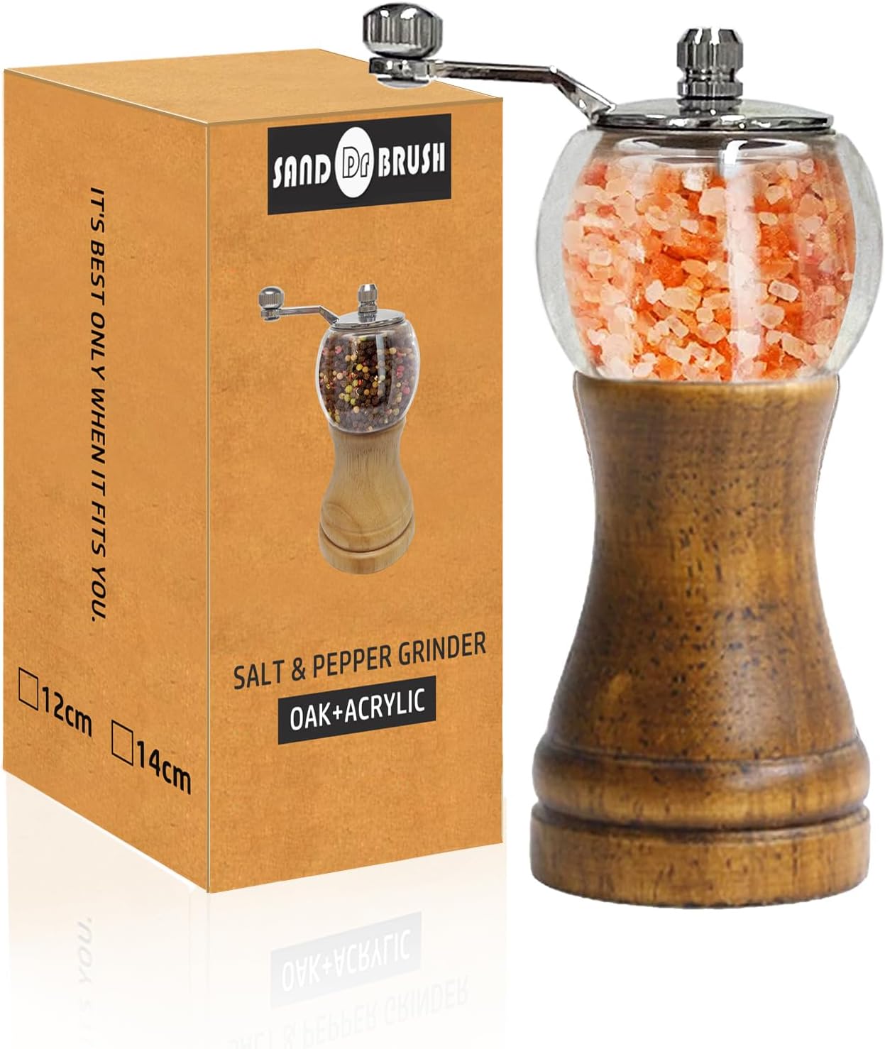 Salt and Pepper Grinder Set, Pepper Mills Classical Roast Black Wooden Manual Pepper Grinder Set Metal Hand Shake Sea Salt Mill, Ceramic Core Grinding Enjoy Fresh Ground Pepper Sea Salts Spices