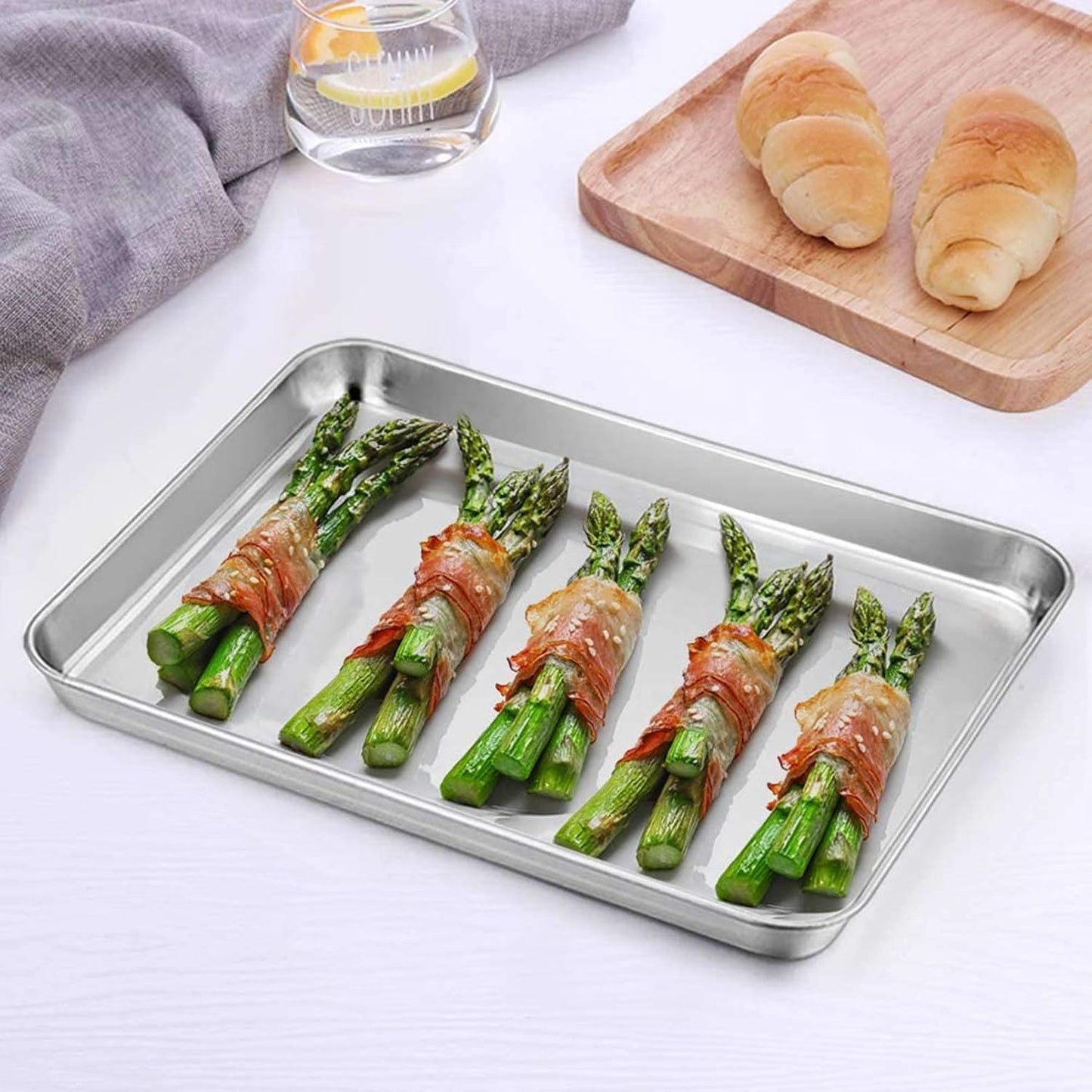 TeamFar 10.5’’ x 8’’ x 1’’ Toaster Oven Pan with Rack Set, Small Baking Pans Tray Stainless Steel with Cooling Rack Set of 4, Non-Toxic & Heavy Duty, Mirror Finish & Dishwasher Safe