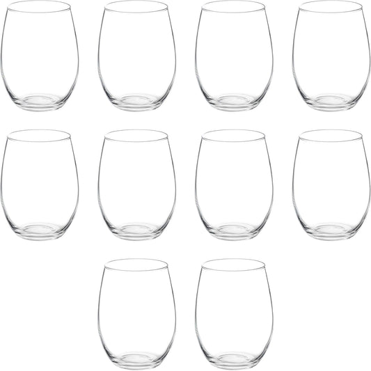 DISCOUNT PROMOS 10 ARC Stemless Wine Glasses Set, 21 oz. - Chardonnay, Cabernet, Merlot, Sauvignon - Clear
