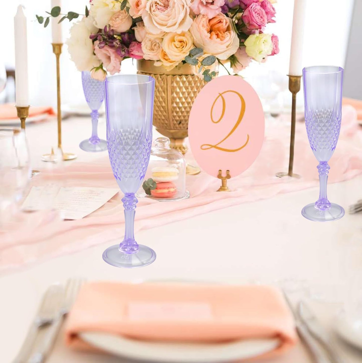 Plastic Champagne Flutes, 24PCS Purple Wine Glasses Goblets Reusable Champagne Flute for Weddings, Bachelor Parties, Toasting, and Events(24,Purple)