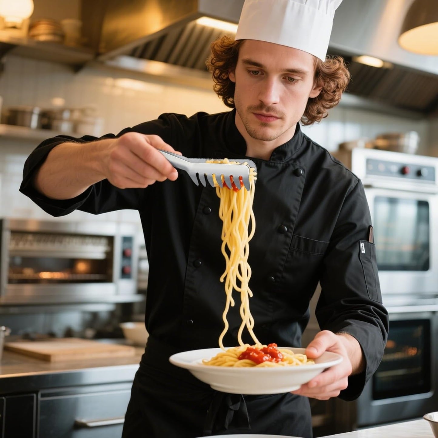 MSY BIGSUNNY Kitchen Pasta Tongs, 8" Stainless Steel Spaghetti Tongs