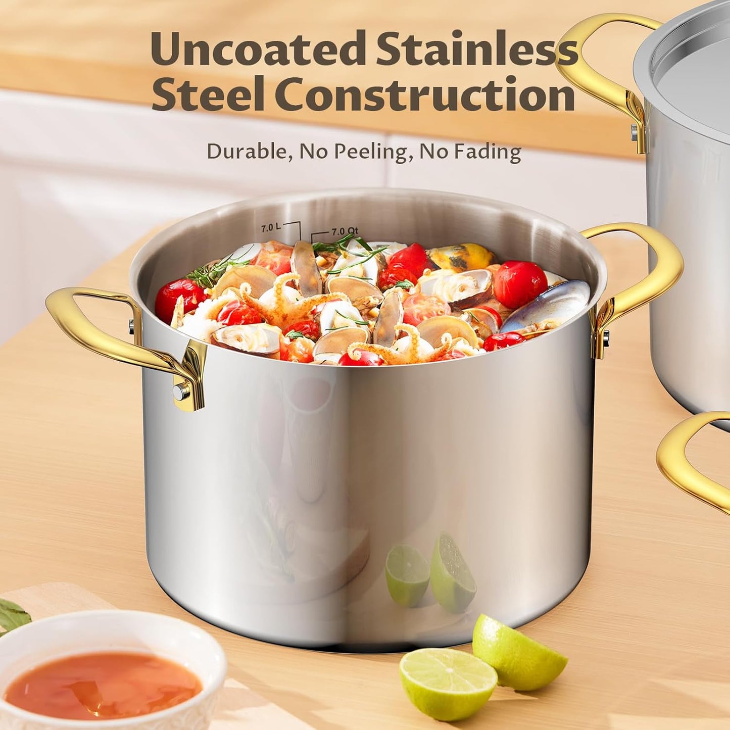 BEZIA 12 Quart Stainless Steel Stockpot with Lid, Induction Compatible Large Cooking Pots, Triple-Layer Bottom for Even Heat, Pasta & Soup Pot for Canning, Stews, and Bulk Cooking, Dishwasher Safe