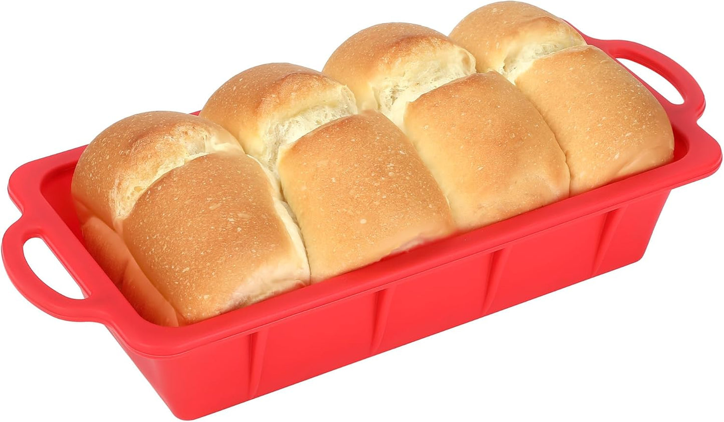 Silicone Bread Loaf Pan - Nonstick Large 10 x 4.8 inch Loaf Pans with Metal Reinforced Frame (Red)