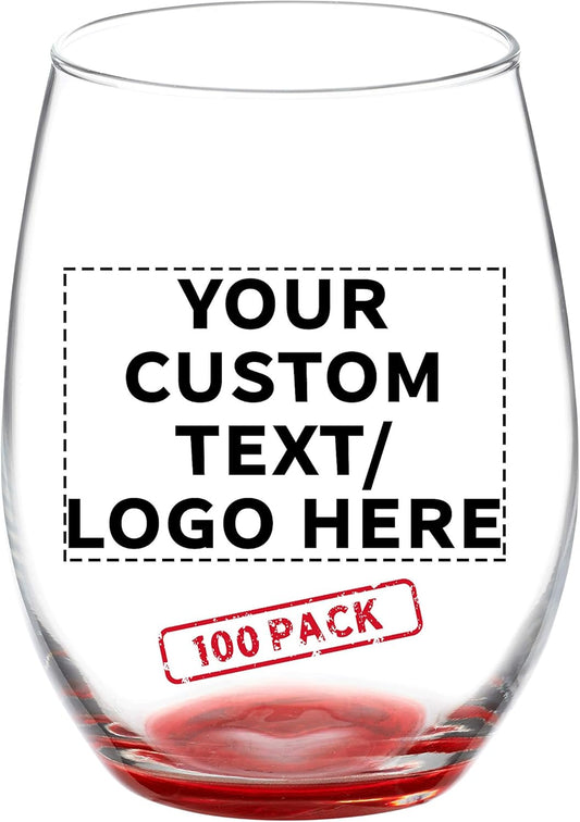 DISCOUNT PROMOS 100 ARC Stemless Wine Glasses Set, 21 oz. - Customizable Text, Logo - Chardonnay, Cabernet, Merlot, Sauvignon - Red