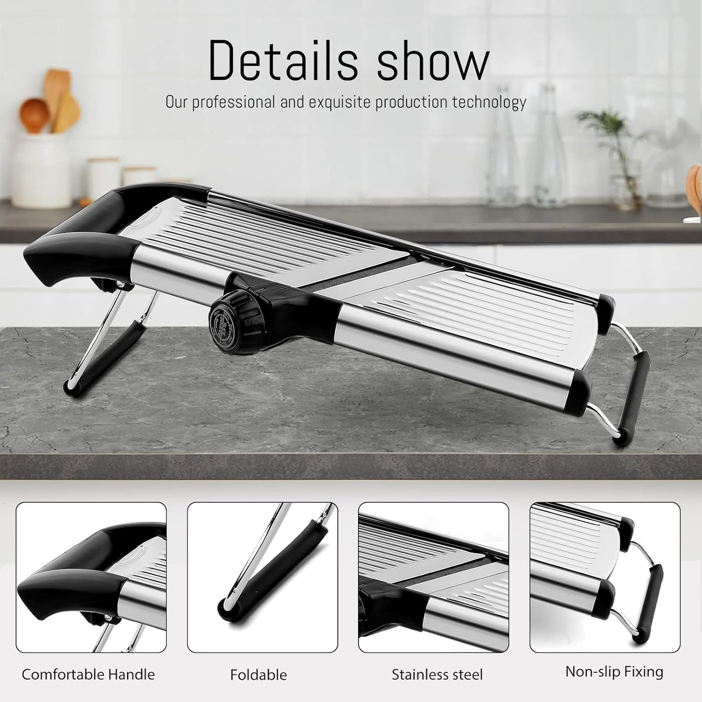 Mandoline Food Slicer, Adjustable Mandoline Slicer for Kitchen, Stainless Steel Mandolin Vegetable Chopper for Potato/Tomato/Onion, Vegetable Slicer Julienne Cutter with Cut-Resistant Gloves